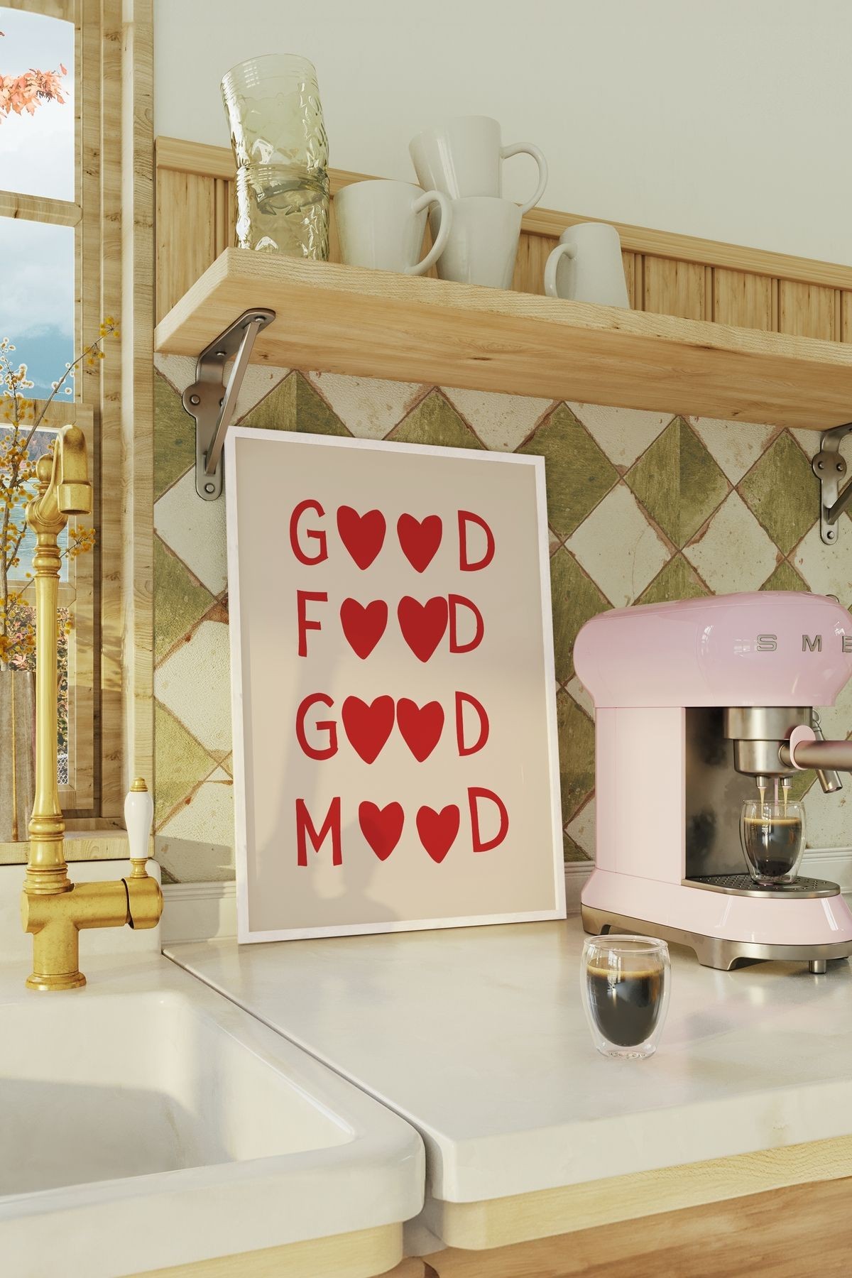 Good Food Good Mood Tasarımlı Çerçevesiz Poster | Kitchen Koleksiyonu