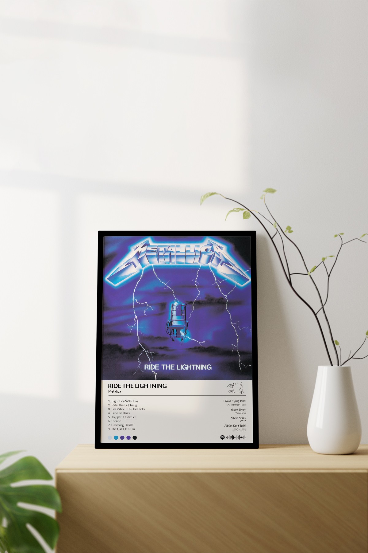 Metallica Ride the Lightning Çerçevesiz Spotify Barkodlu Albüm Poster