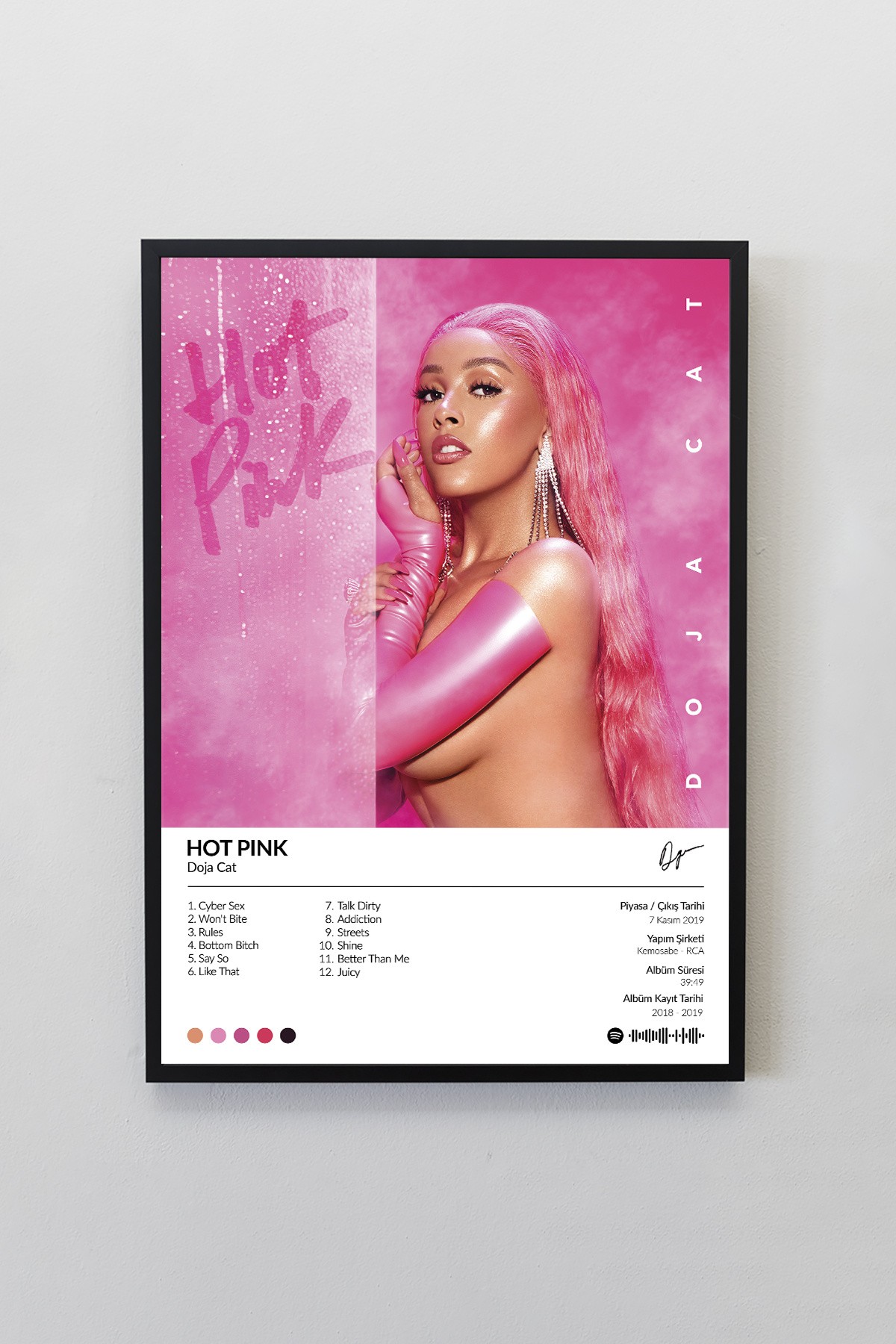 Doja Cat Hot Pink Albümü Çerçevesiz Albüm Tasarımlı Spotify Poster