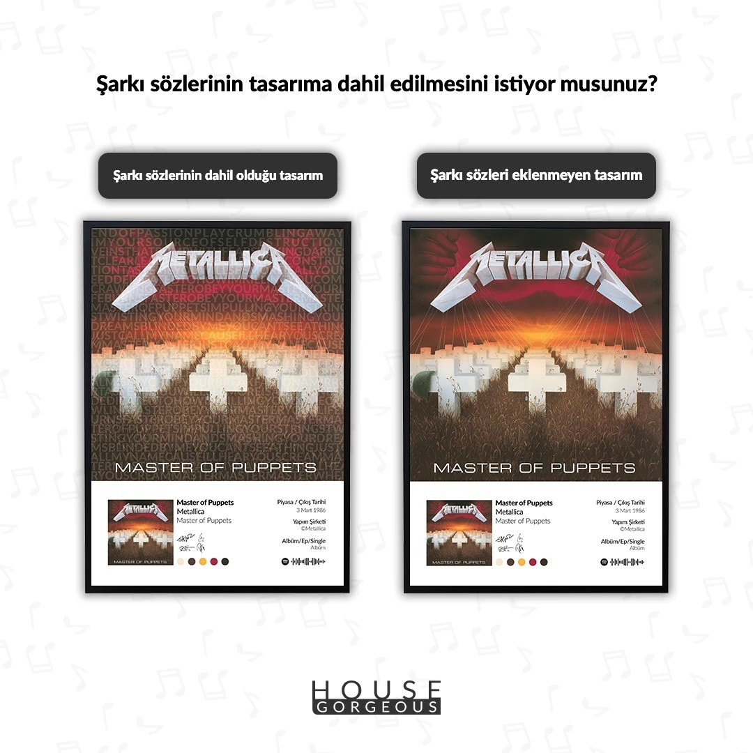Kişiye Özel Lyrics Tasarımlı Çerçevesiz Poster