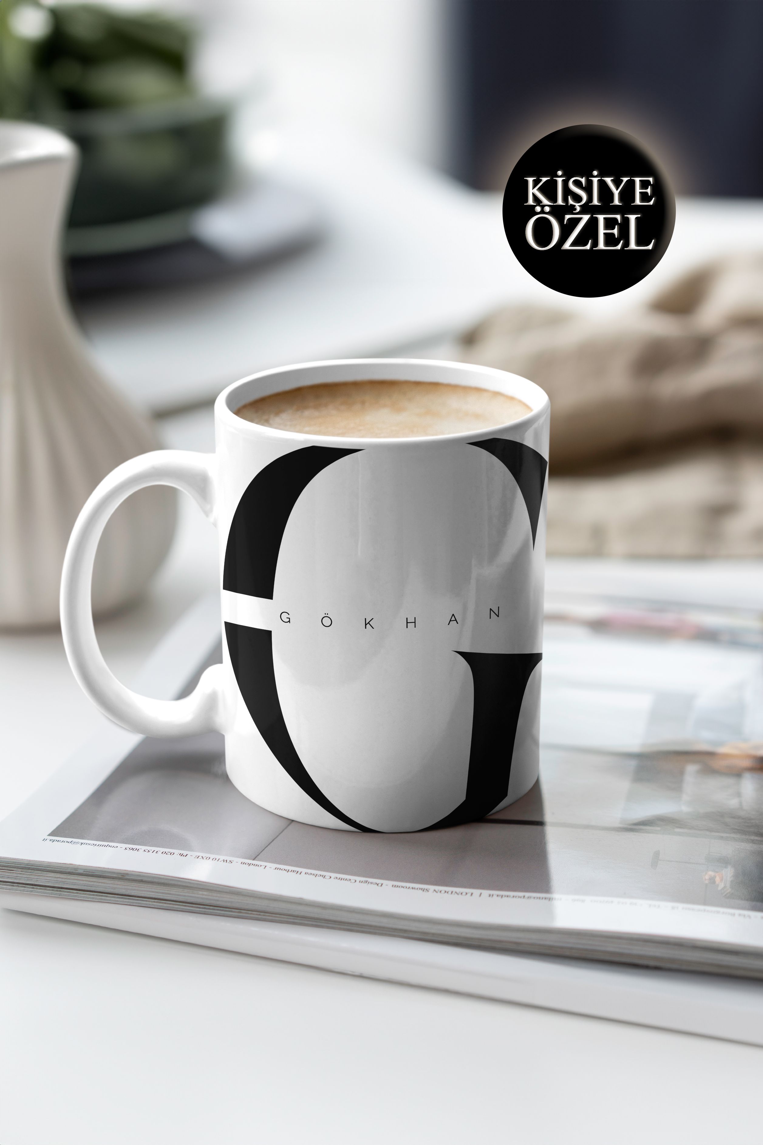 Kişiye Özel G Harfi ve İsim Yazılı Siyah Renkli Tasarım Kupa Bardak 300 ml