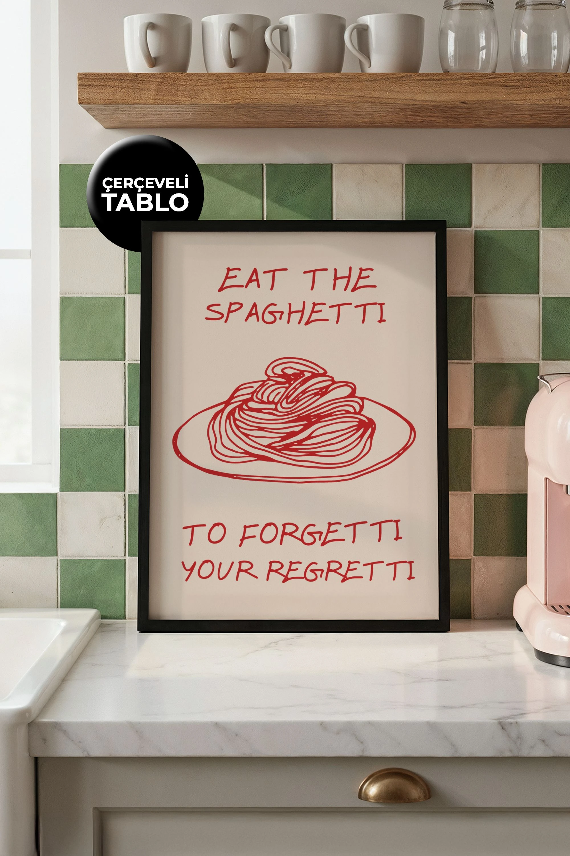 Eat The Spaghetti Tasarımlı Çerçeveli Tablo | Kitchen Koleksiyonu