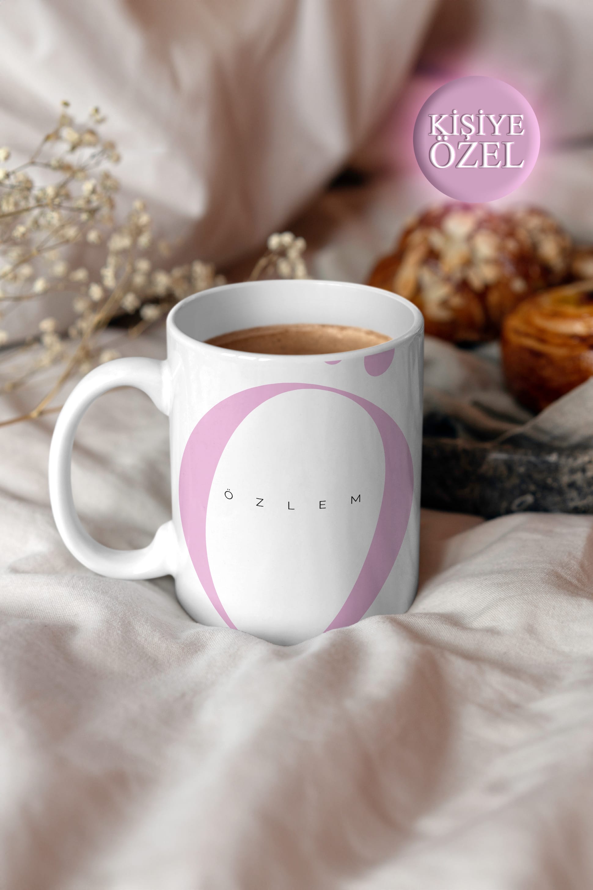 Kişiye Özel Ö Harfi ve İsim Yazılı Soft Lila Renkli Tasarım Kupa Bardak 300 ml