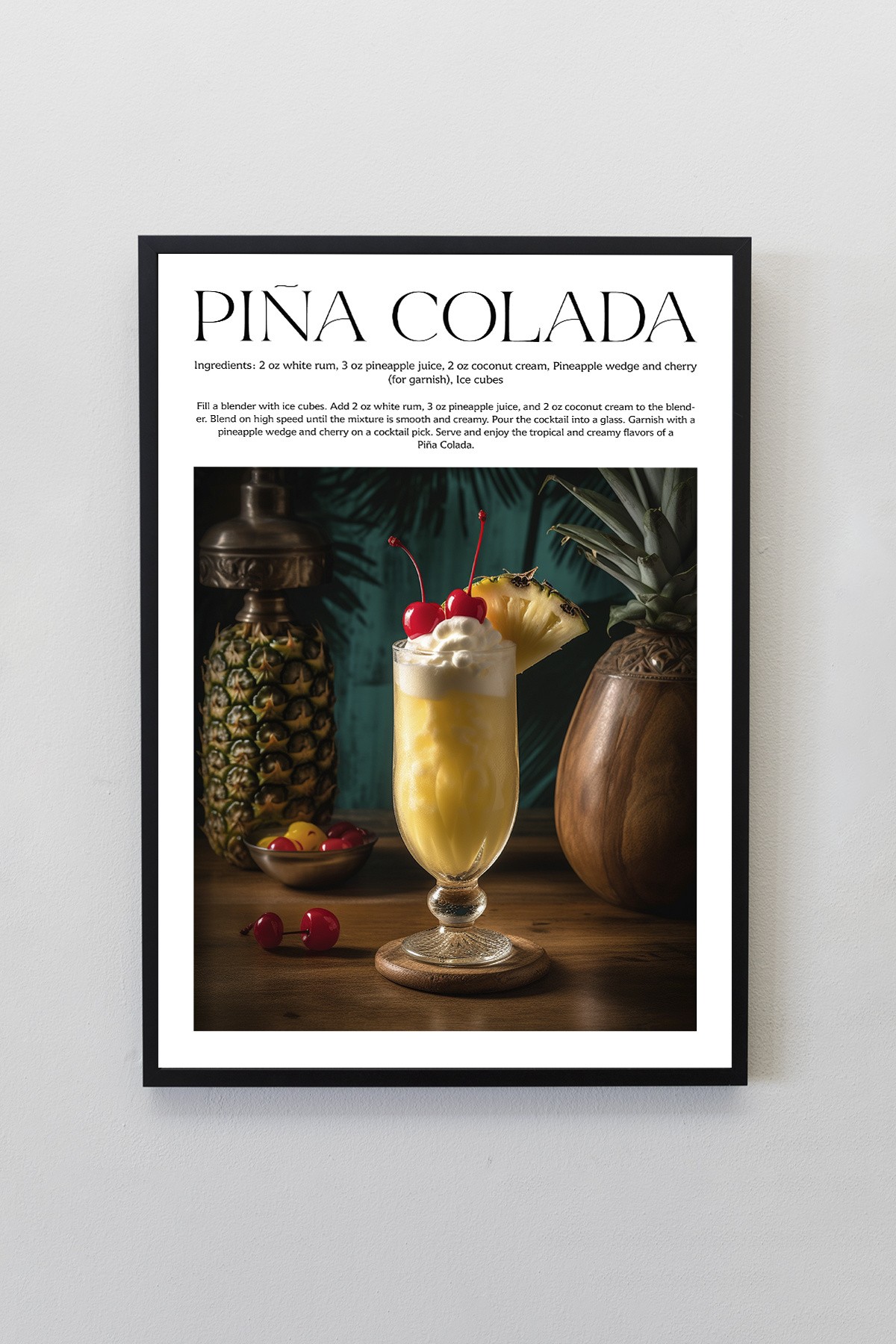 Pina Colada Kokteyl Tarifleri Tasarımlı Çerçeveli Poster Tablo