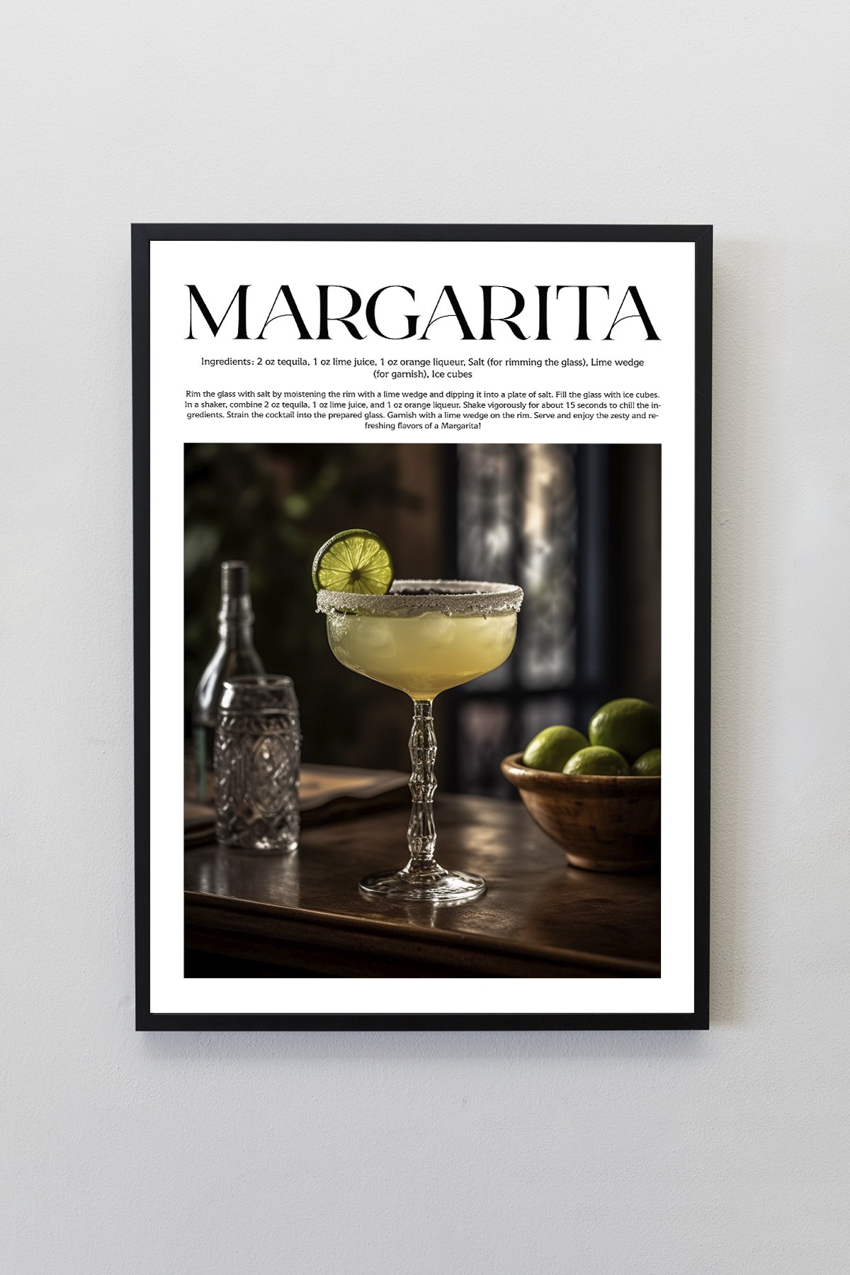 Margarita Kokteyl Tarifleri Tasarımlı Çerçeveli Poster Tablo