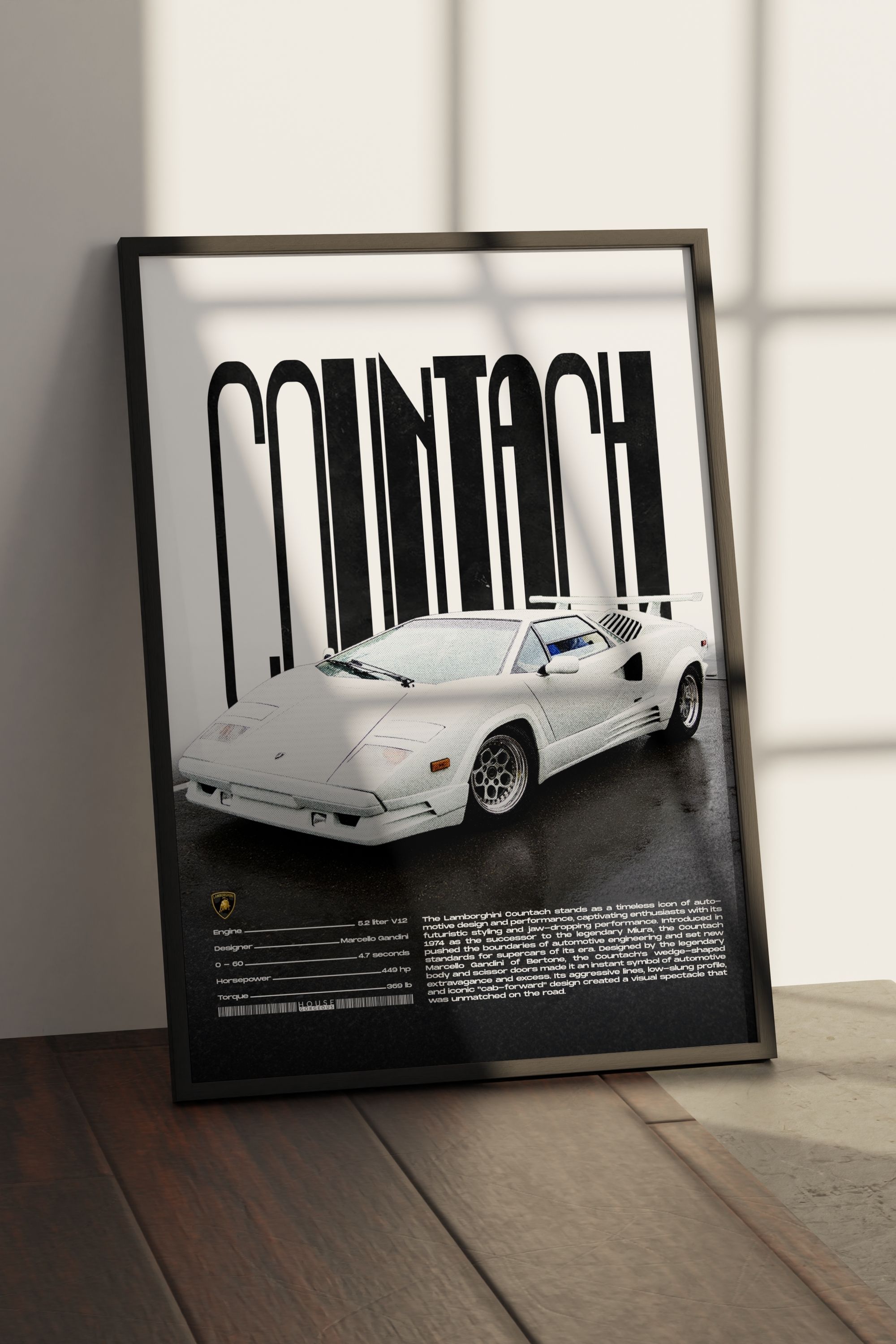 Lamborghini Countach Tasarımlı Çerçevesiz Poster | İkonik Otomobiller Koleksiyonu