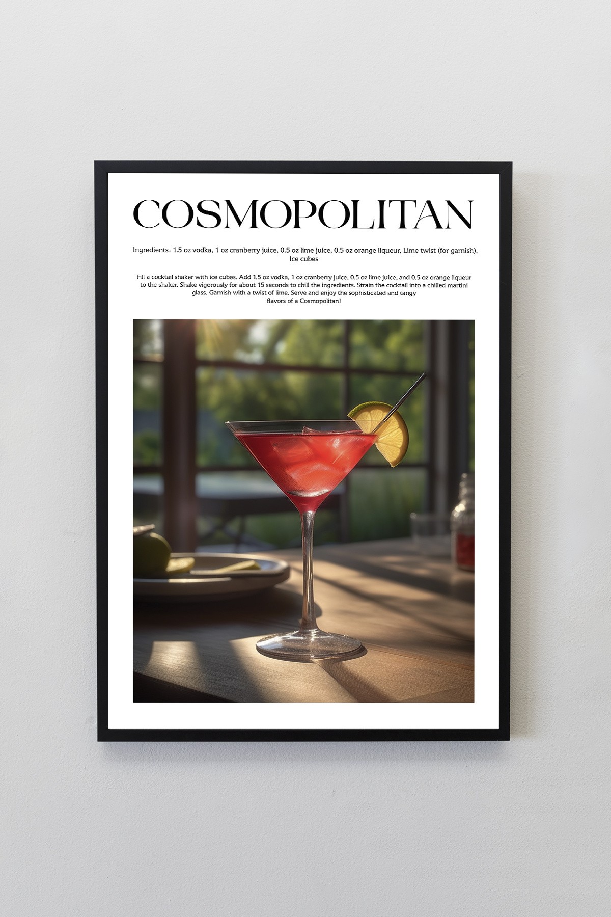 Cosmopolitan Kokteyl Tarifleri Tasarımlı Çerçeveli Poster Tablo