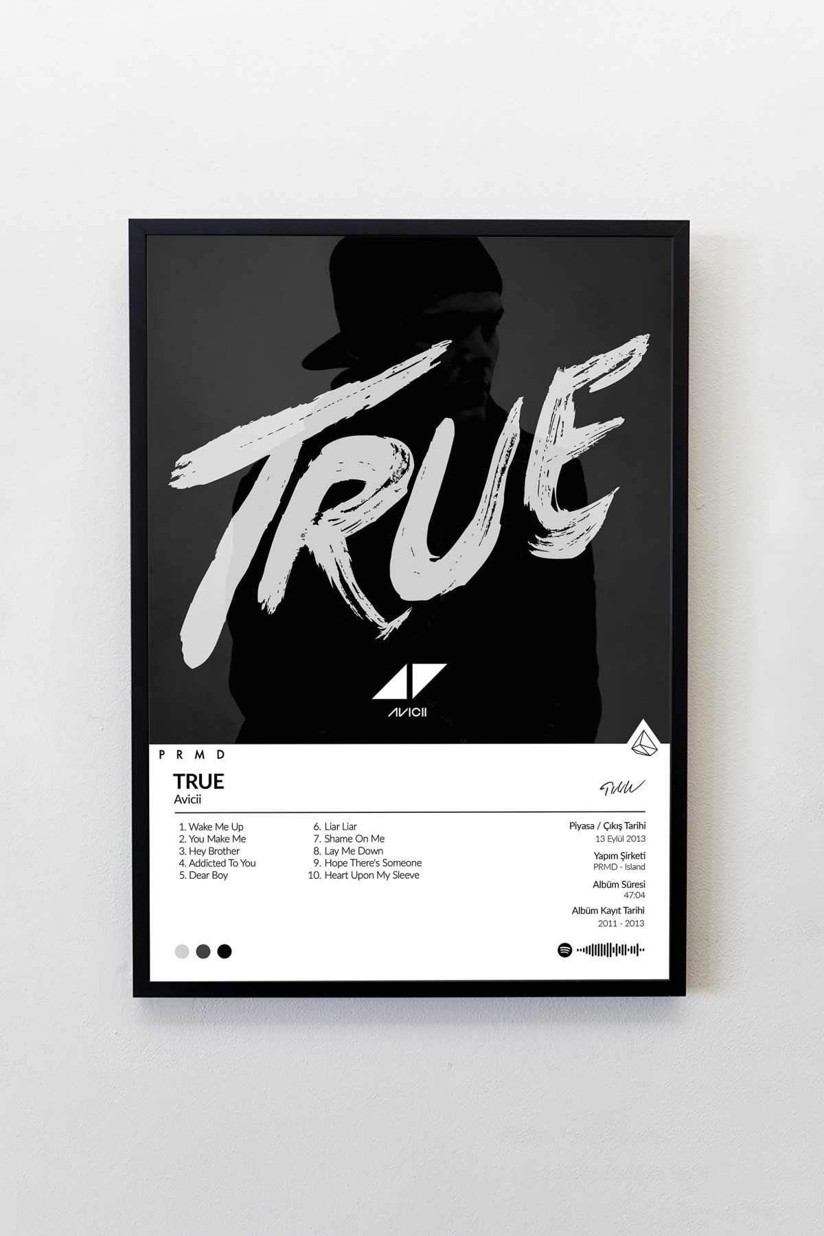 Avicii True Albümü Çerçevesiz Albüm Tasarımlı Spotify Poster