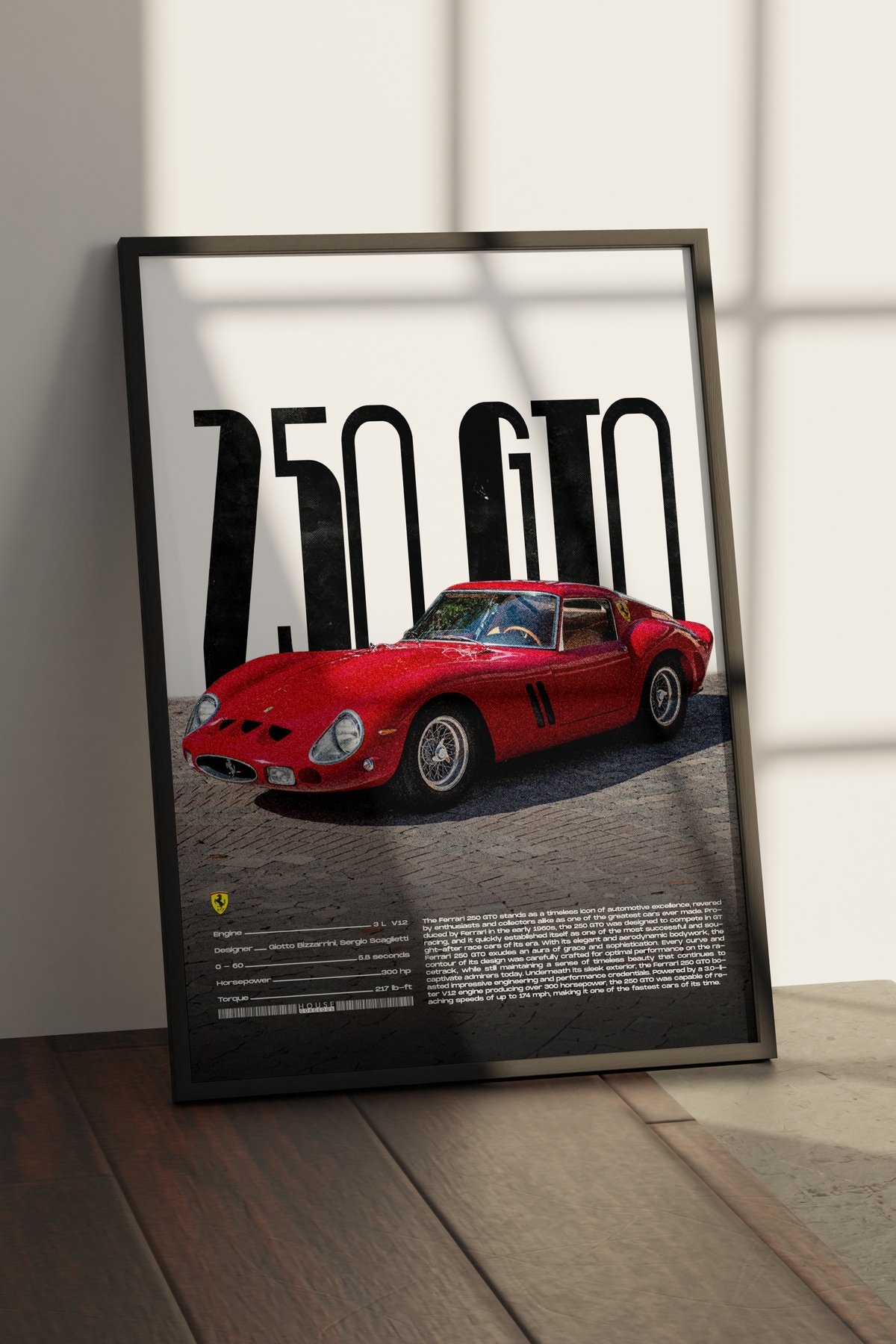 Ferrari 250 GTO Tasarımlı Çerçevesiz Poster | İkonik Otomobiller Koleksiyonu