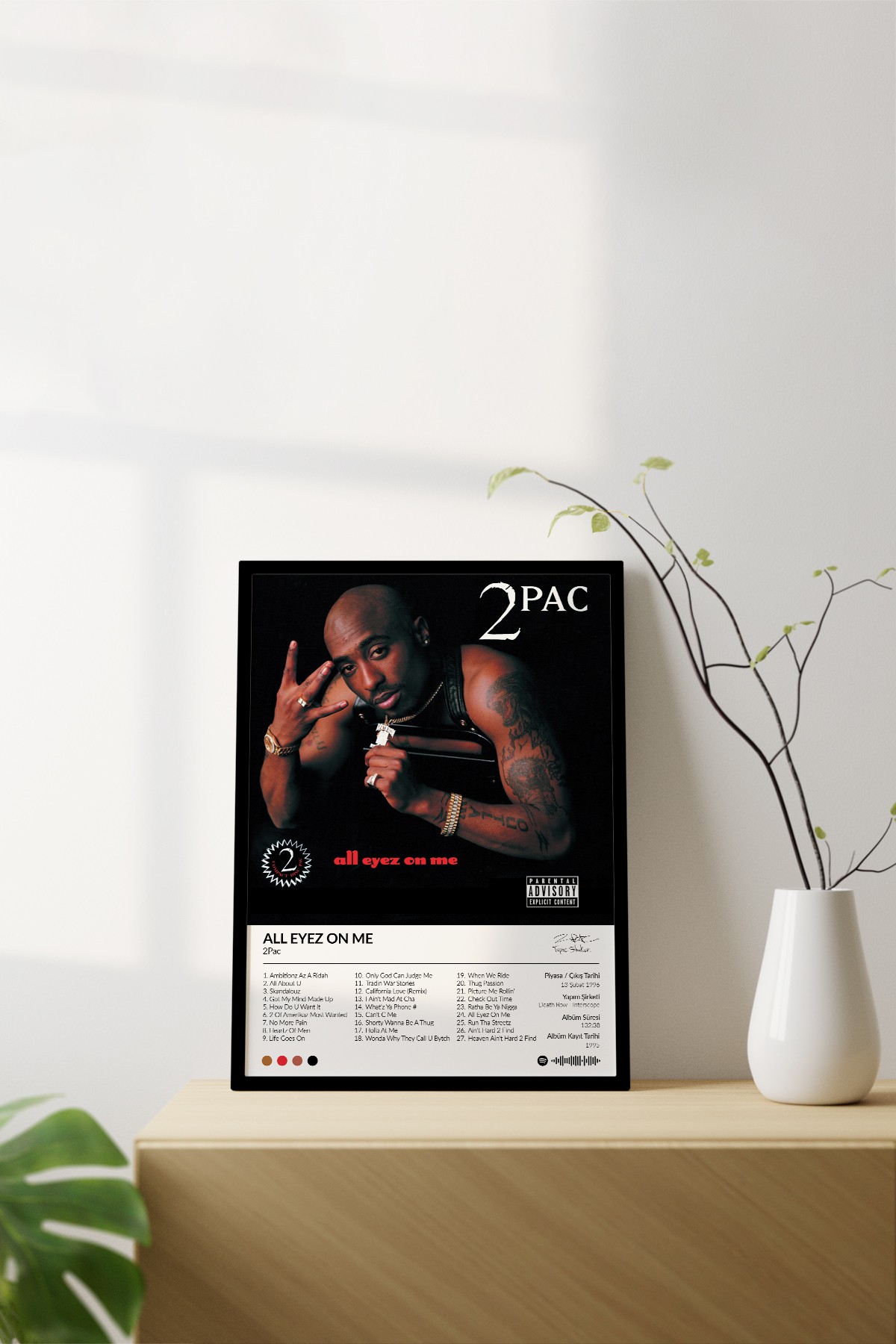 2Pac All Eyez On Me Çerçevesiz Spotify Barkodlu Albüm Poster