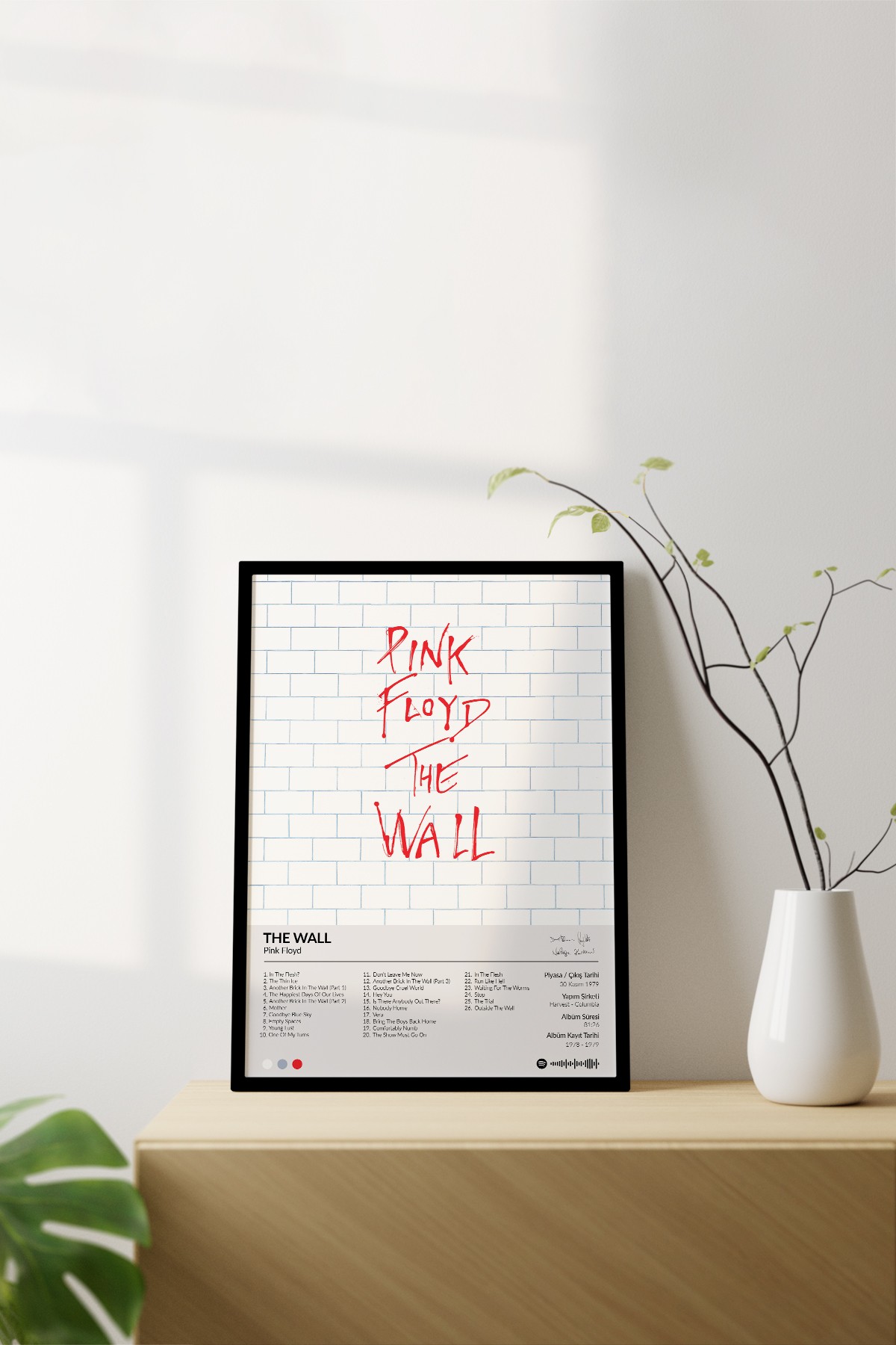 Pink Floyd The Wall Çerçevesiz Spotify Barkodlu Albüm Poster