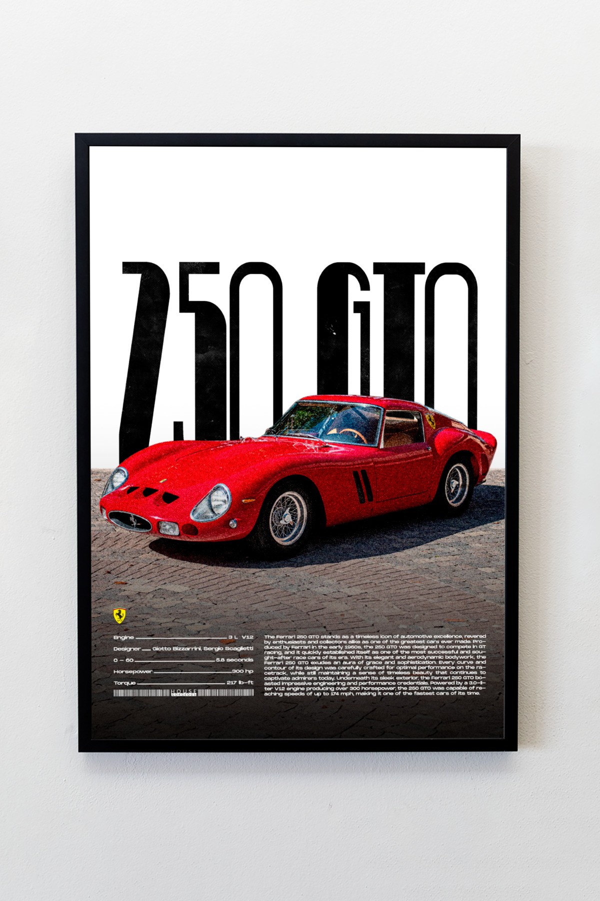 Ferrari 250 GTO Tasarımlı Çerçeveli Tablo | İkonik Otomobiller Koleksiyonu