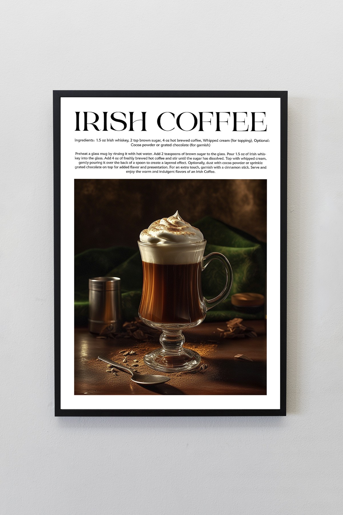 Irish Coffee Kokteyl Tarifleri Tasarımlı Çerçeveli Poster Tablo