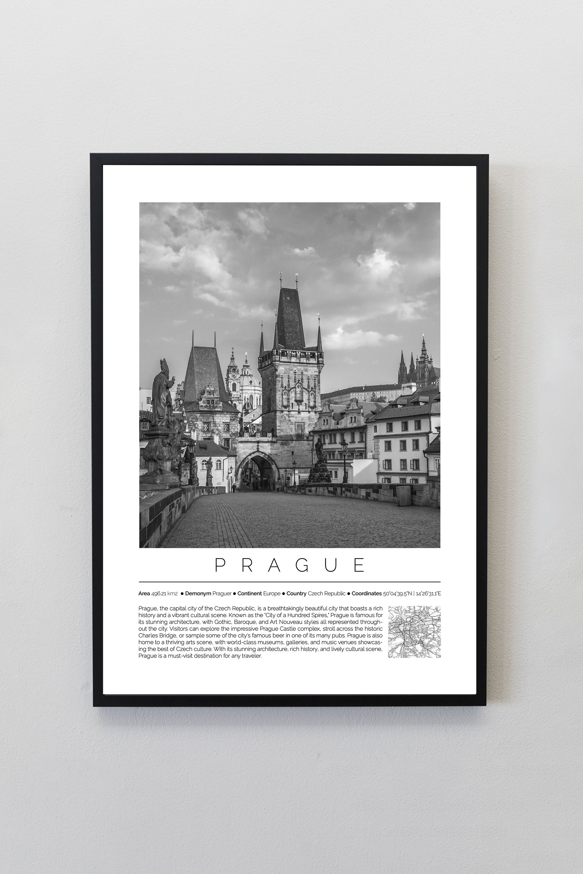 Prag Çek Cumhuriyeti Dünya Şehirleri Koleksiyonu Çerçeveli Monochrome Tasarım Tablo