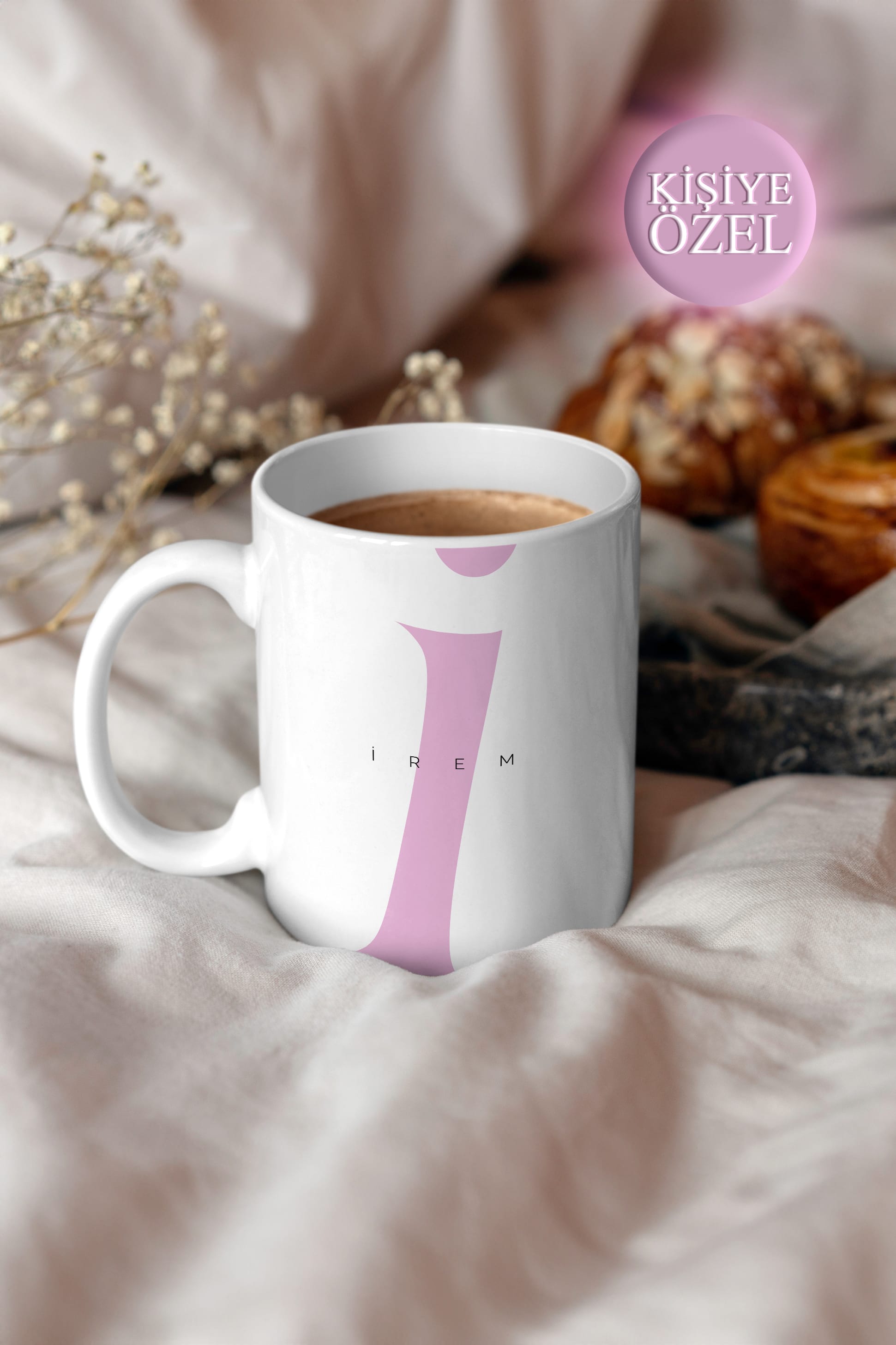 Kişiye Özel İ Harfi ve İsim Yazılı Soft Lila Renkli Tasarım Kupa Bardak 300 ml