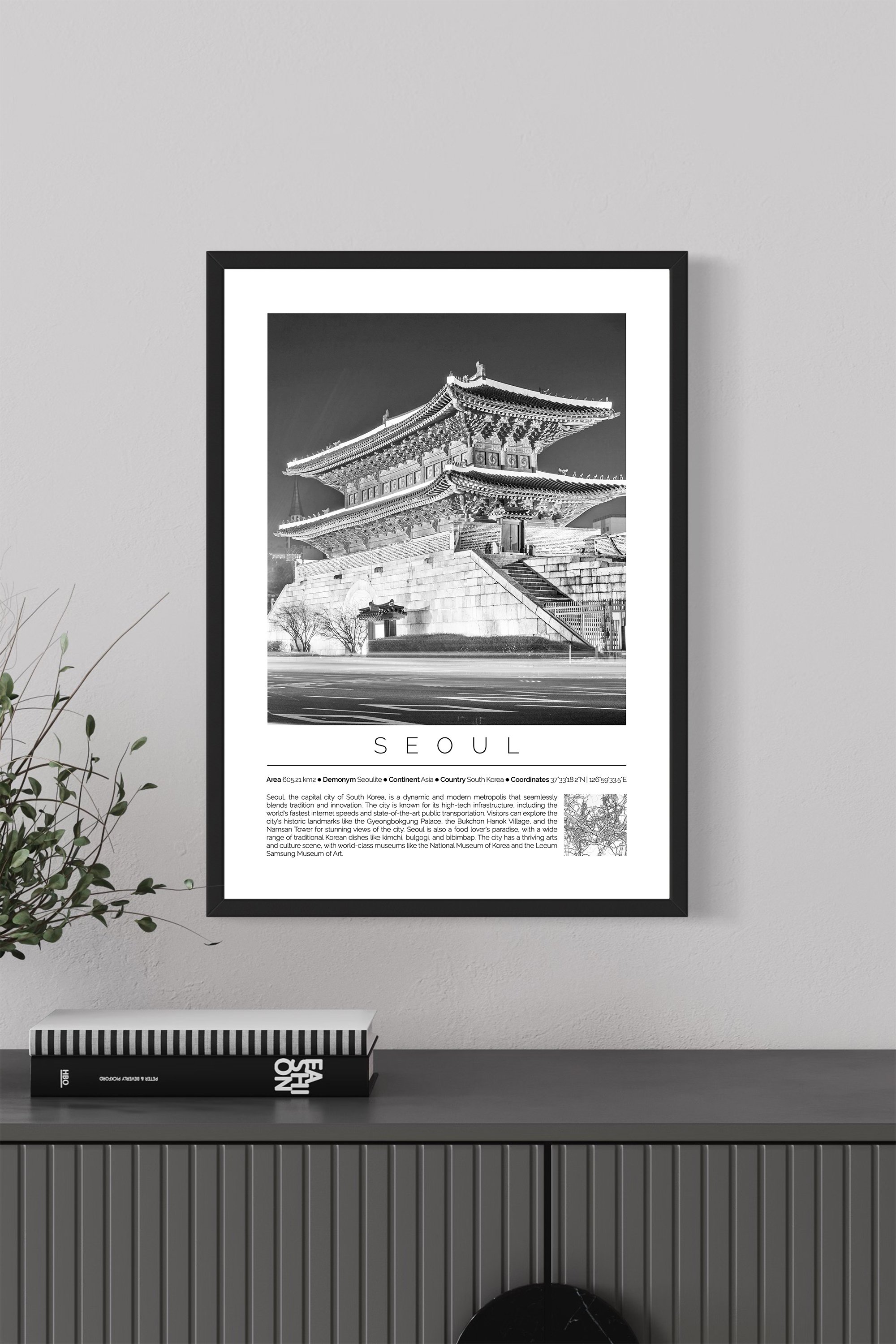 Seoul South Korea Monochrome Framed Print Cities Collection