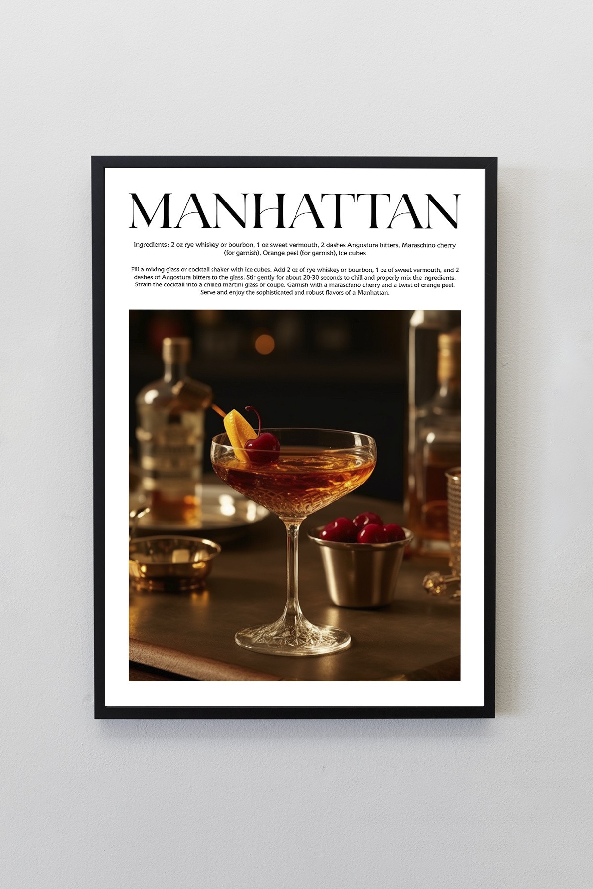 Manhattan Kokteyl Tarifleri Tasarımlı Çerçeveli Poster Tablo