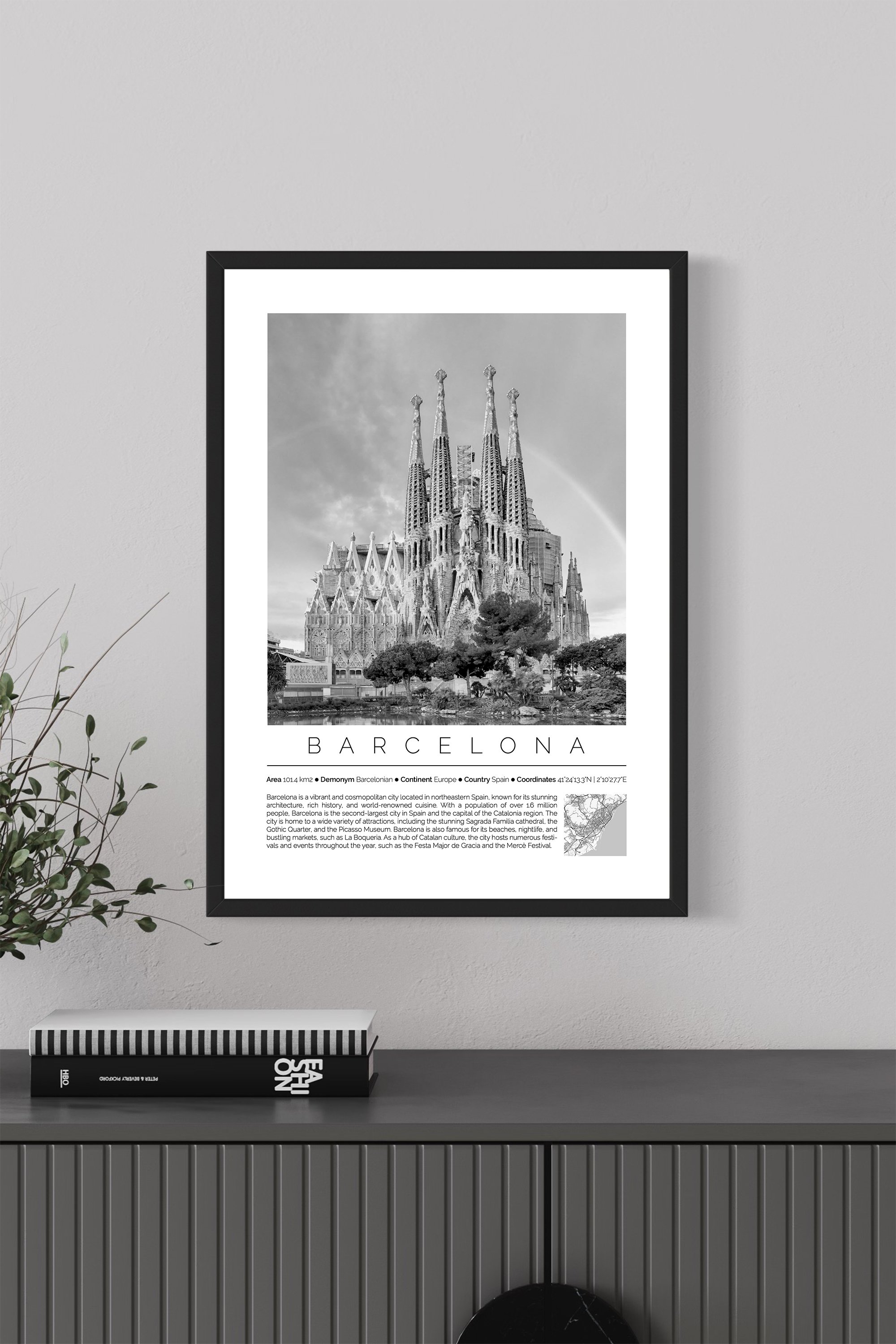 Barcelona Spain Monochrome Framed Print Cities Collection