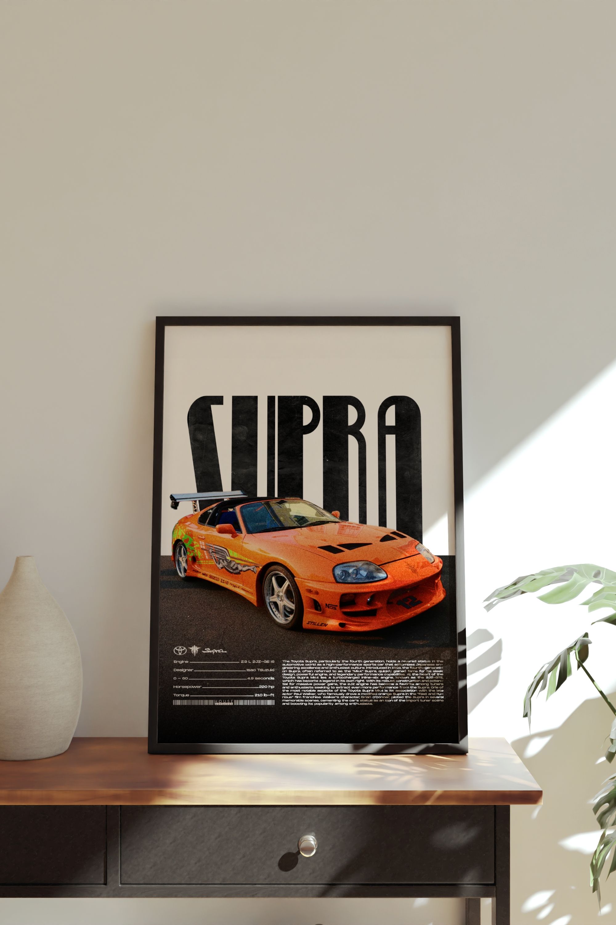 Toyota Supra Tasarımlı Çerçevesiz Poster | İkonik Otomobiller Koleksiyonu