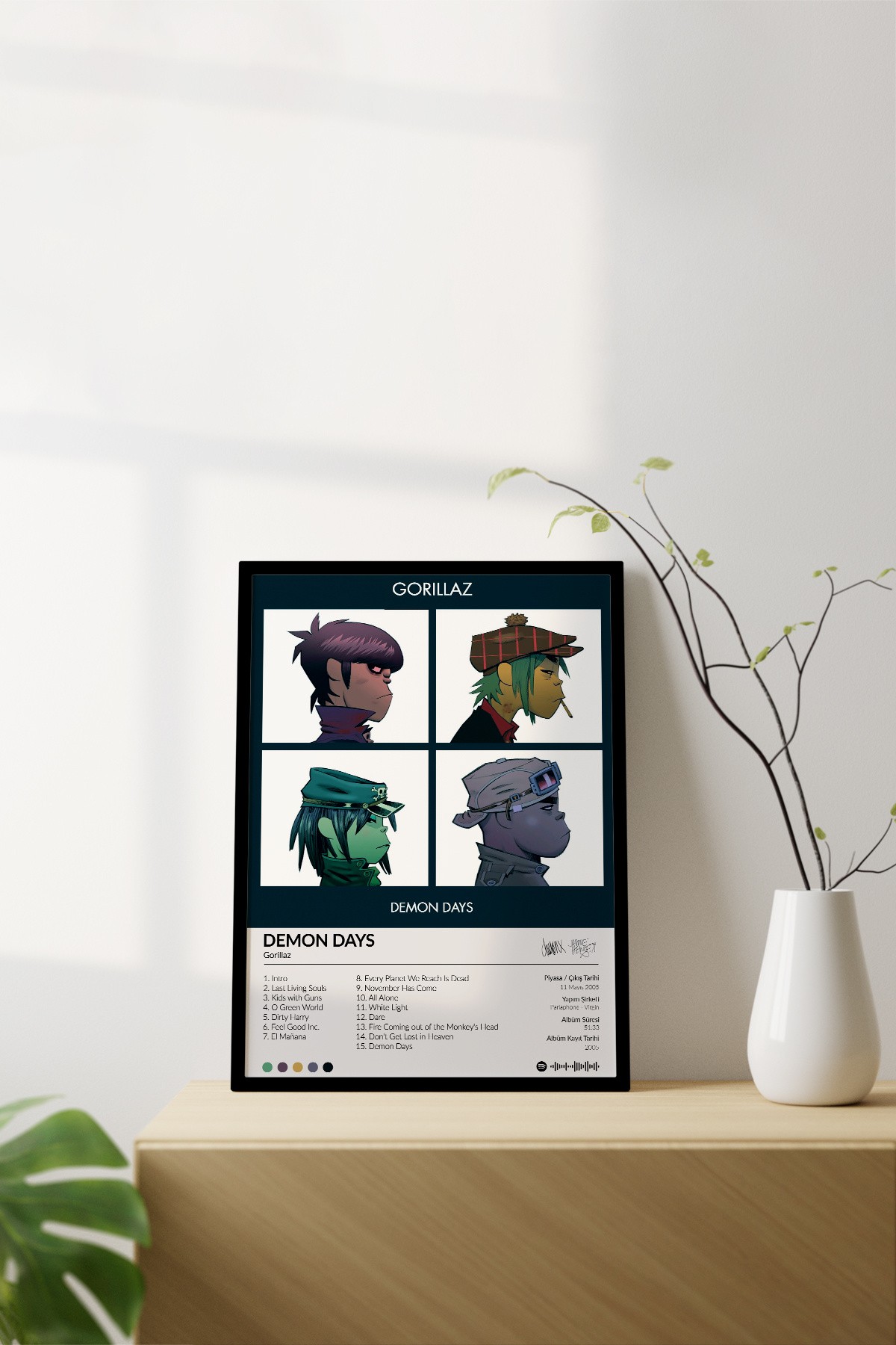 Gorillaz Demon Days Çerçevesiz Spotify Barkodlu Albüm Poster