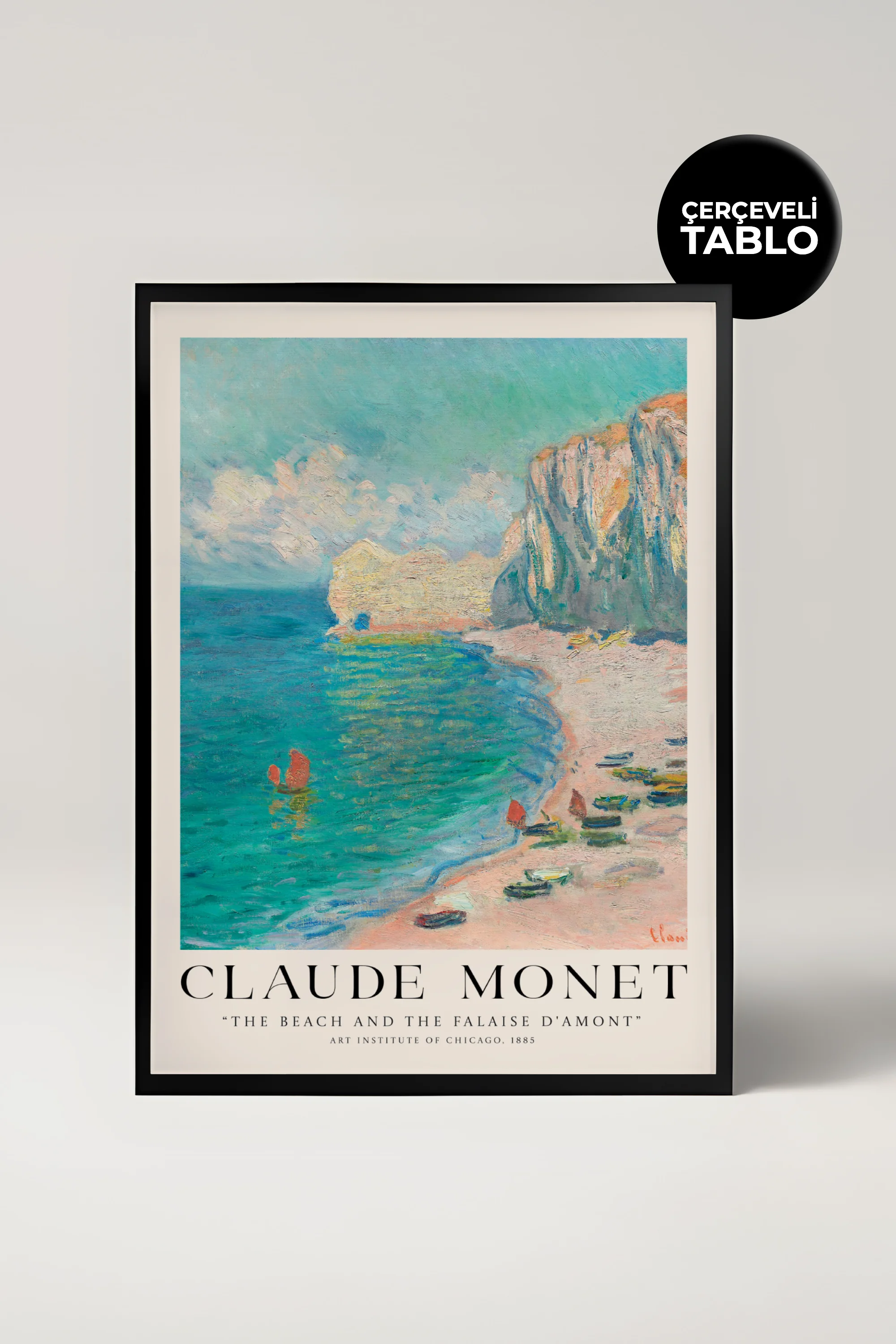 Claude Monet The Beach and the Falaise Damont Çerçeveli Tablo