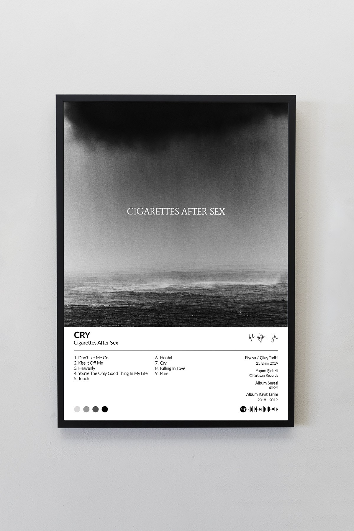 Cigarettes After Sex Cry Albümü Çerçevesiz Albüm Tasarımlı Spotify Poster