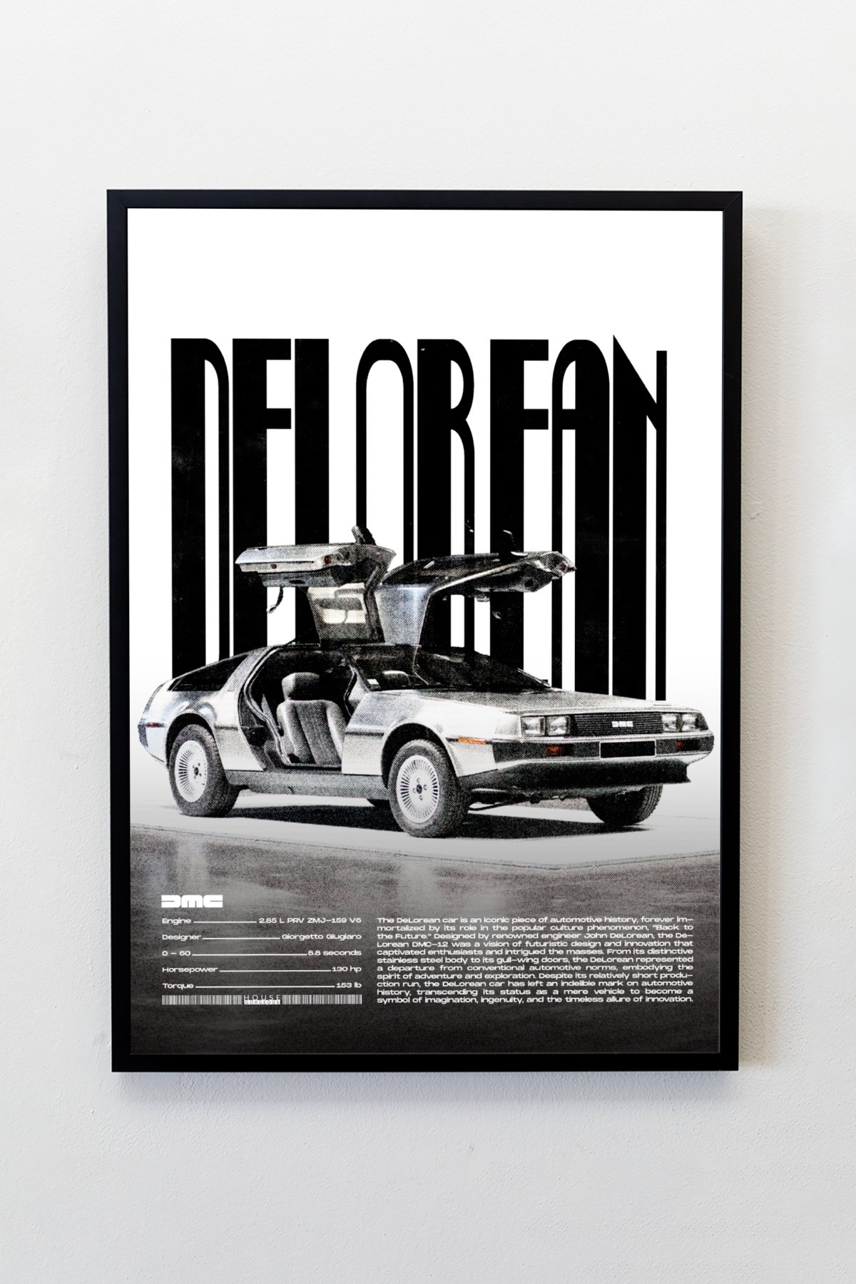 DeLorean DMC-12 Tasarımlı Çerçeveli Tablo | İkonik Otomobiller Koleksiyonu