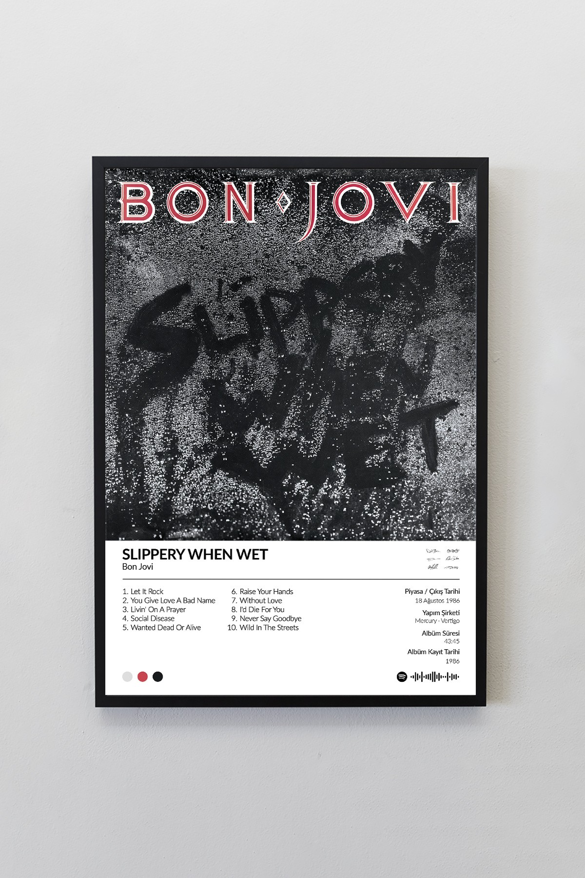 Bon Jovi Slippery When Wet Albümü Çerçevesiz Albüm Tasarımlı Spotify Poster