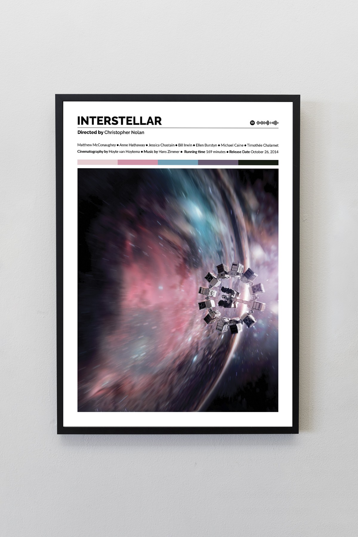 Interstellar  Filmi Siyah Çerçeveli Spotify Barkodlu Tasarım Tablo | Nolan-Zimmer Koleksiyonu