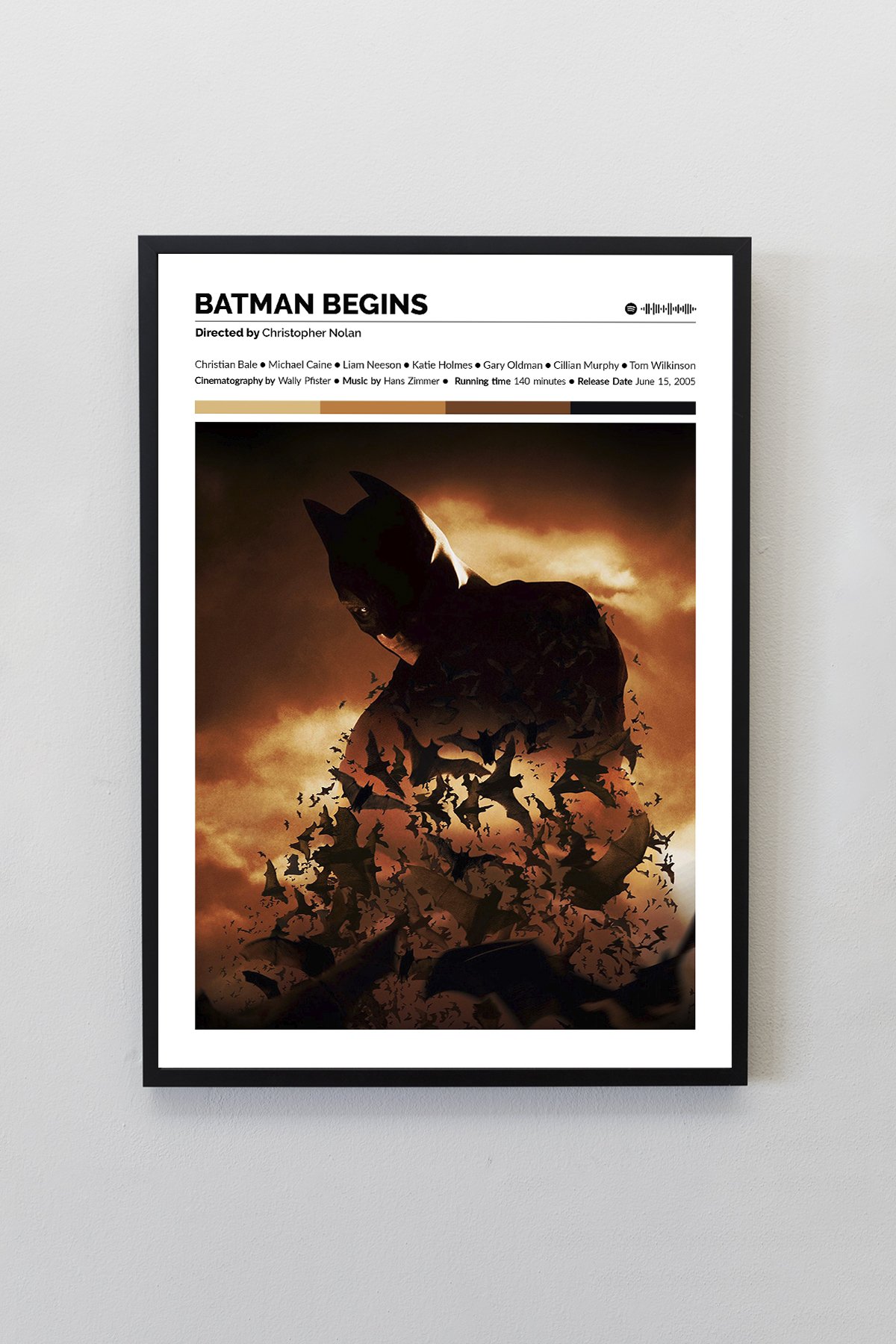 Batman Begins Filmi Siyah Çerçeveli Spotify Barkodlu Tasarım Poster | Nolan-Zimmer Koleksiyonu