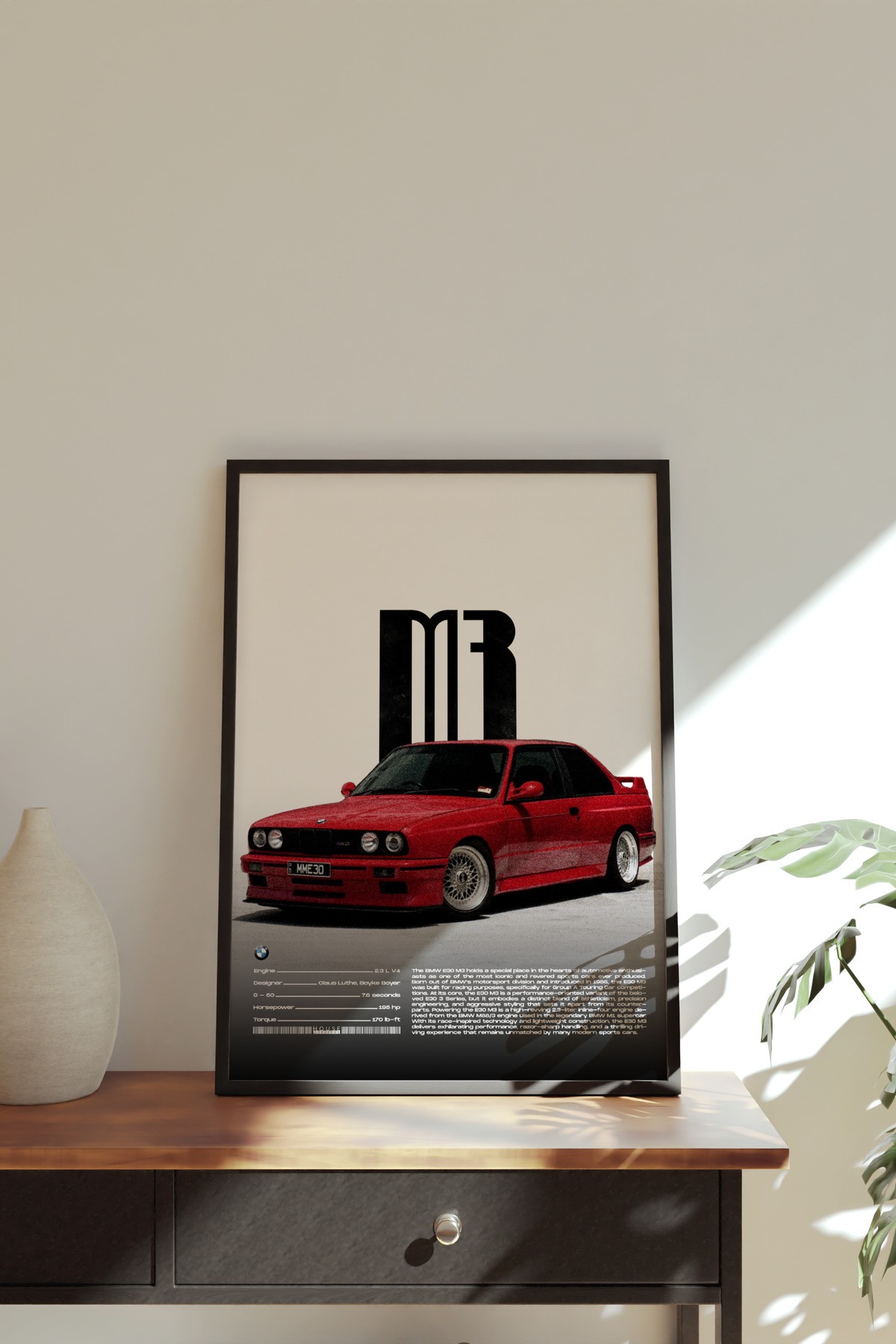 Bmw E30 M3 Tasarımlı Çerçevesiz Poster | İkonik Otomobiller Koleksiyonu