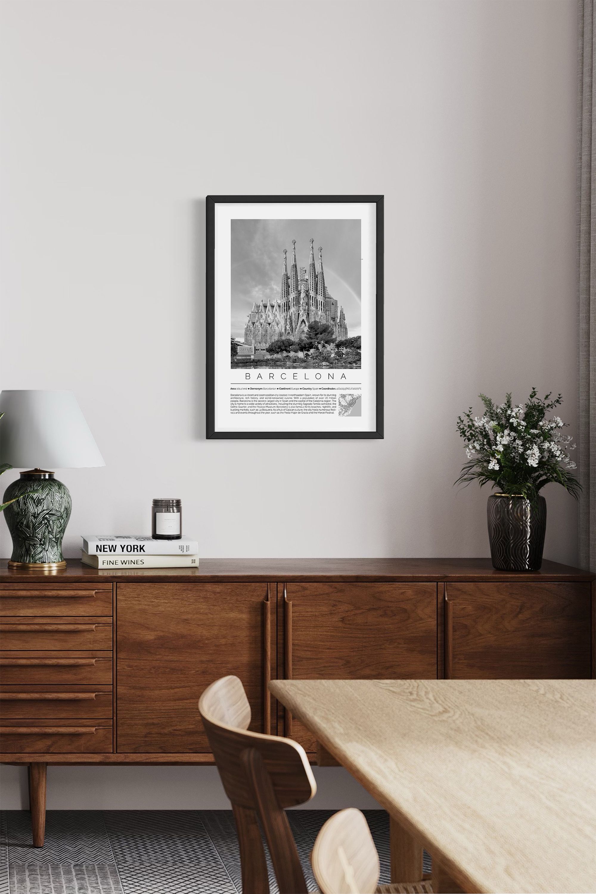 Barcelona Spain Monochrome Framed Print Cities Collection