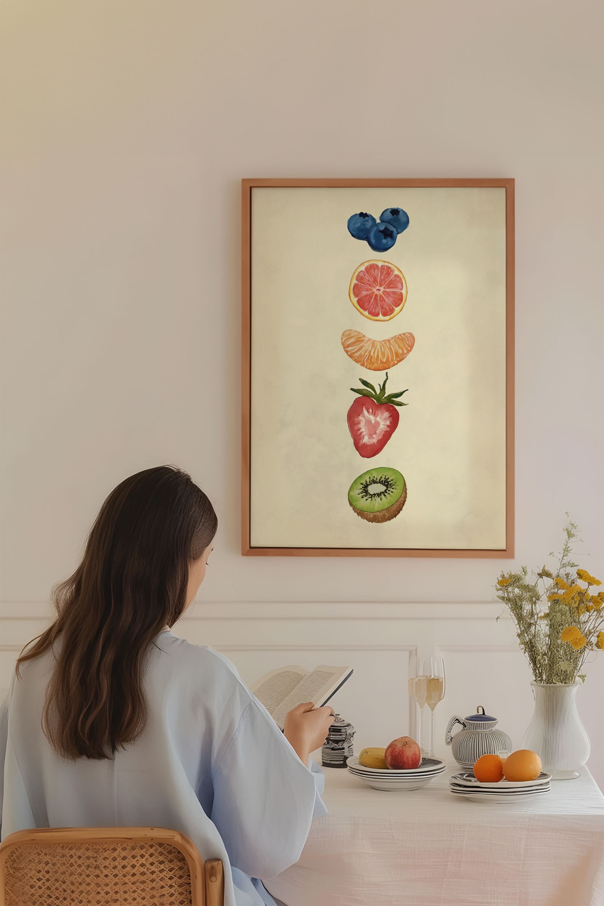 Meyveler Kahve Köşesi No:5 Sanatsal Çerçevesiz Tasarım Poster Dolce Vita Koleksiyonu