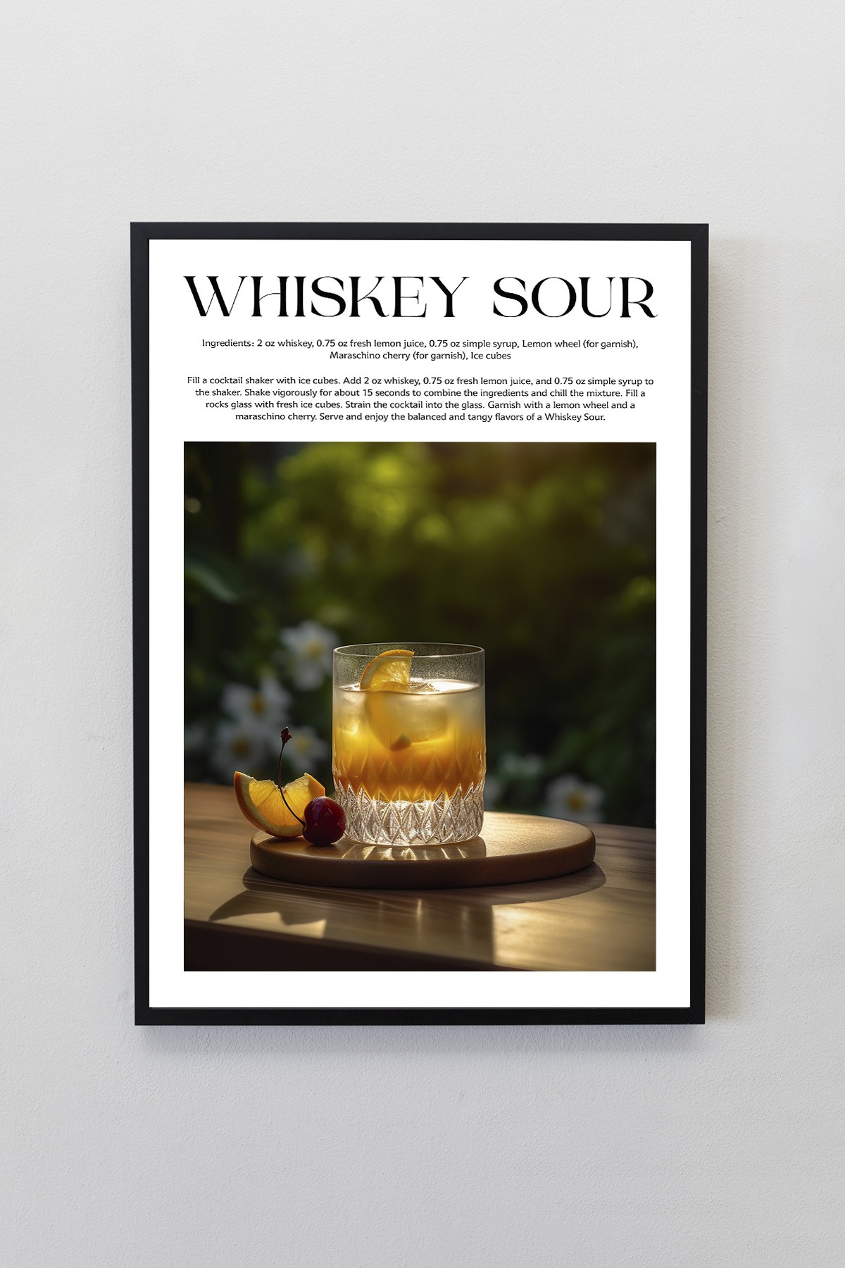 Whiskey Sour Kokteyl Tarifleri Tasarımlı Çerçeveli Poster Tablo