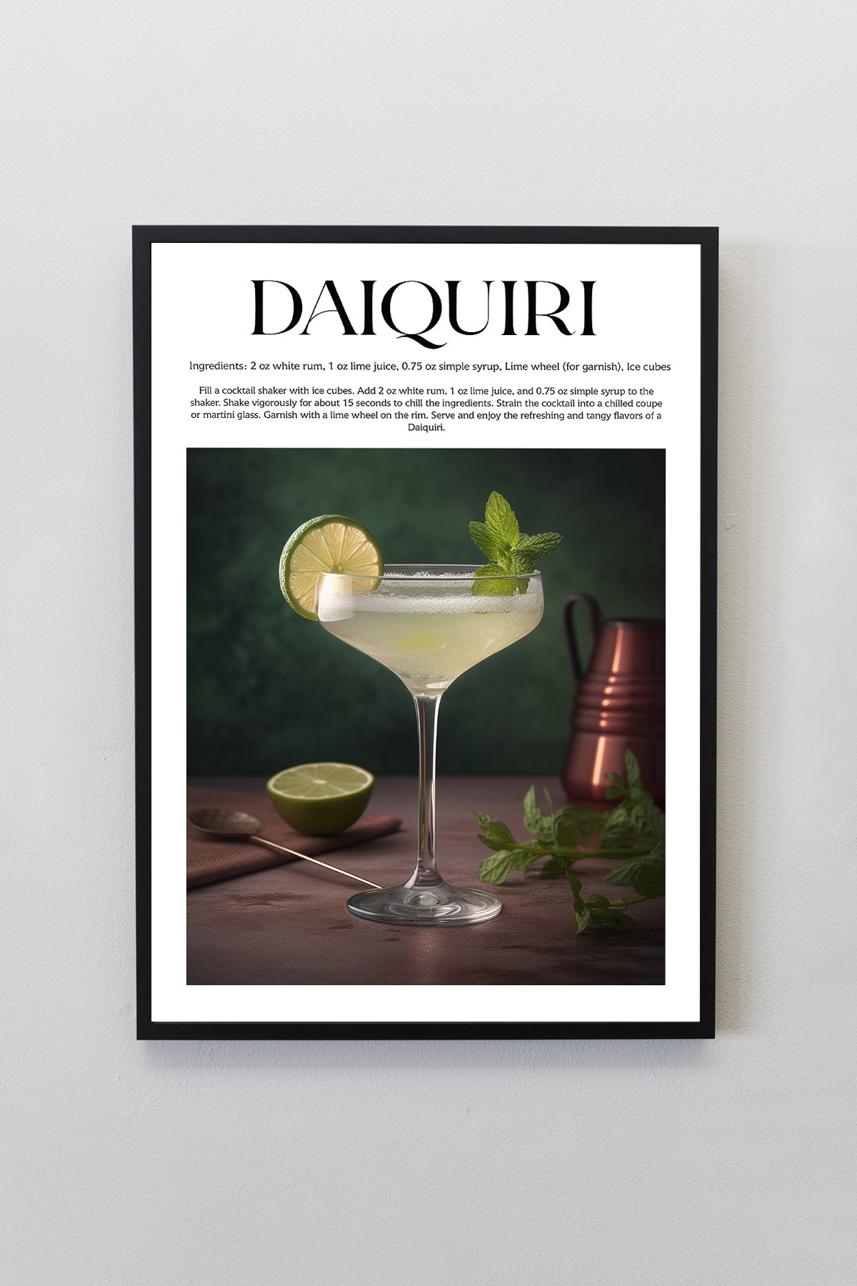 Daiquiri Kokteyl Tarifleri Tasarımlı Çerçeveli Poster Tablo