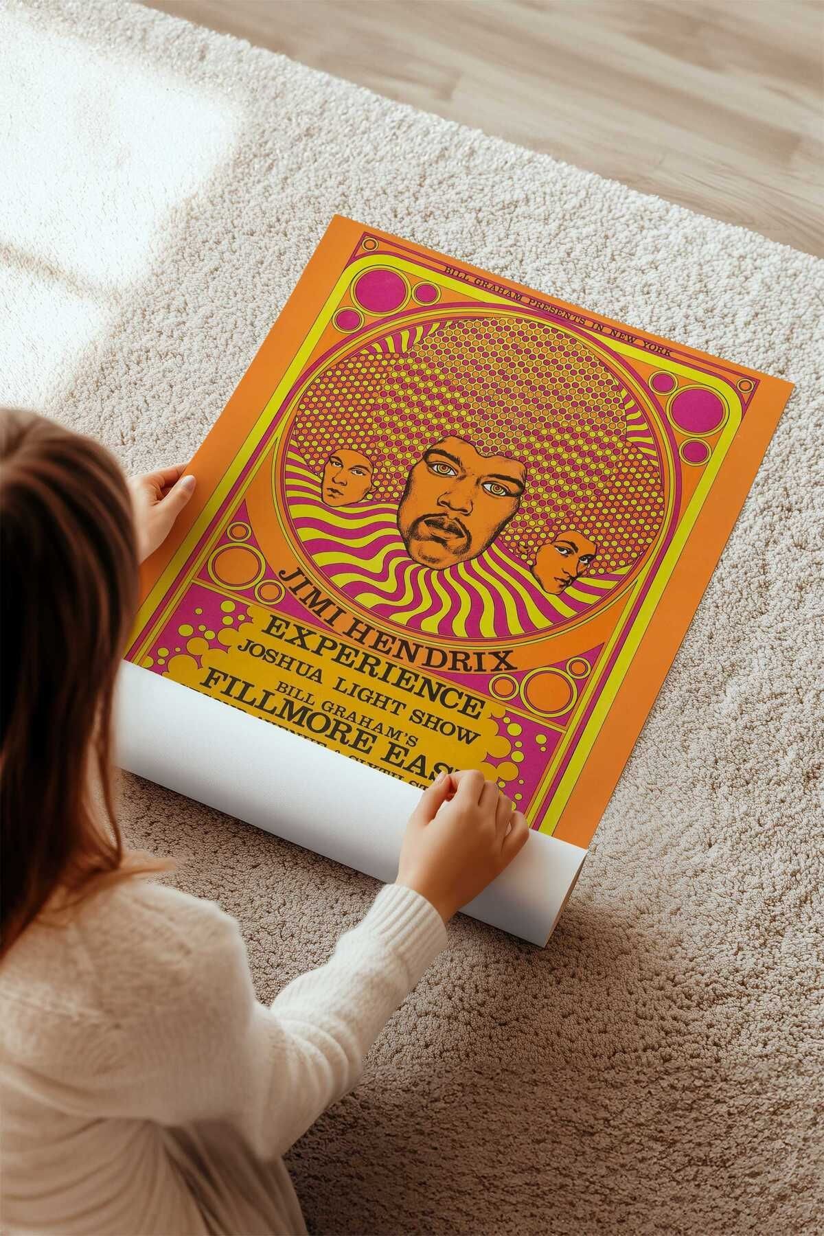 Jimi Hendrix Konser Tasarımlı Retro Çerçevesiz Poster
