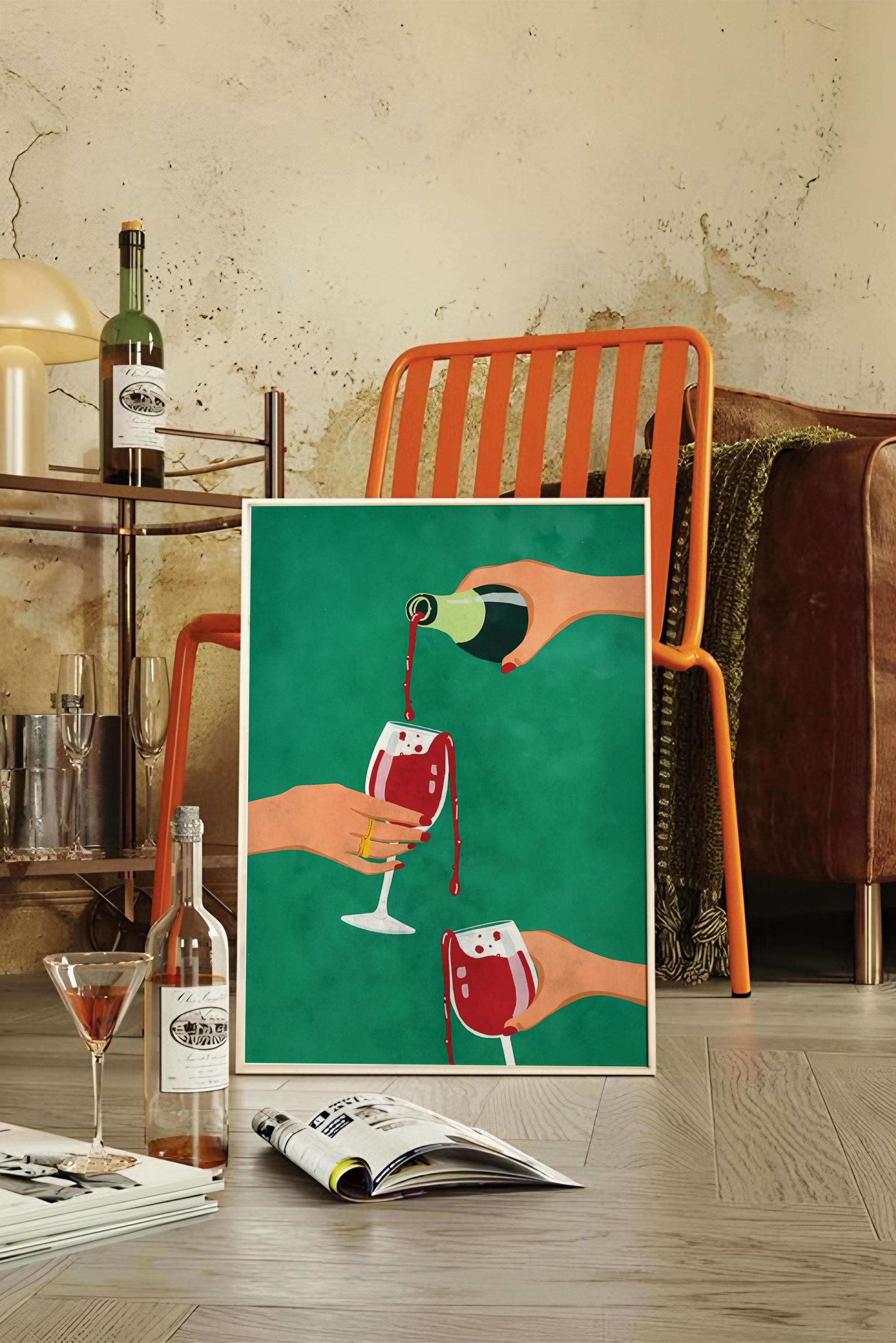 Cheers Wine No:1 Sanatsal Çerçevesiz Tasarım Poster Dolce Vita Koleksiyonu