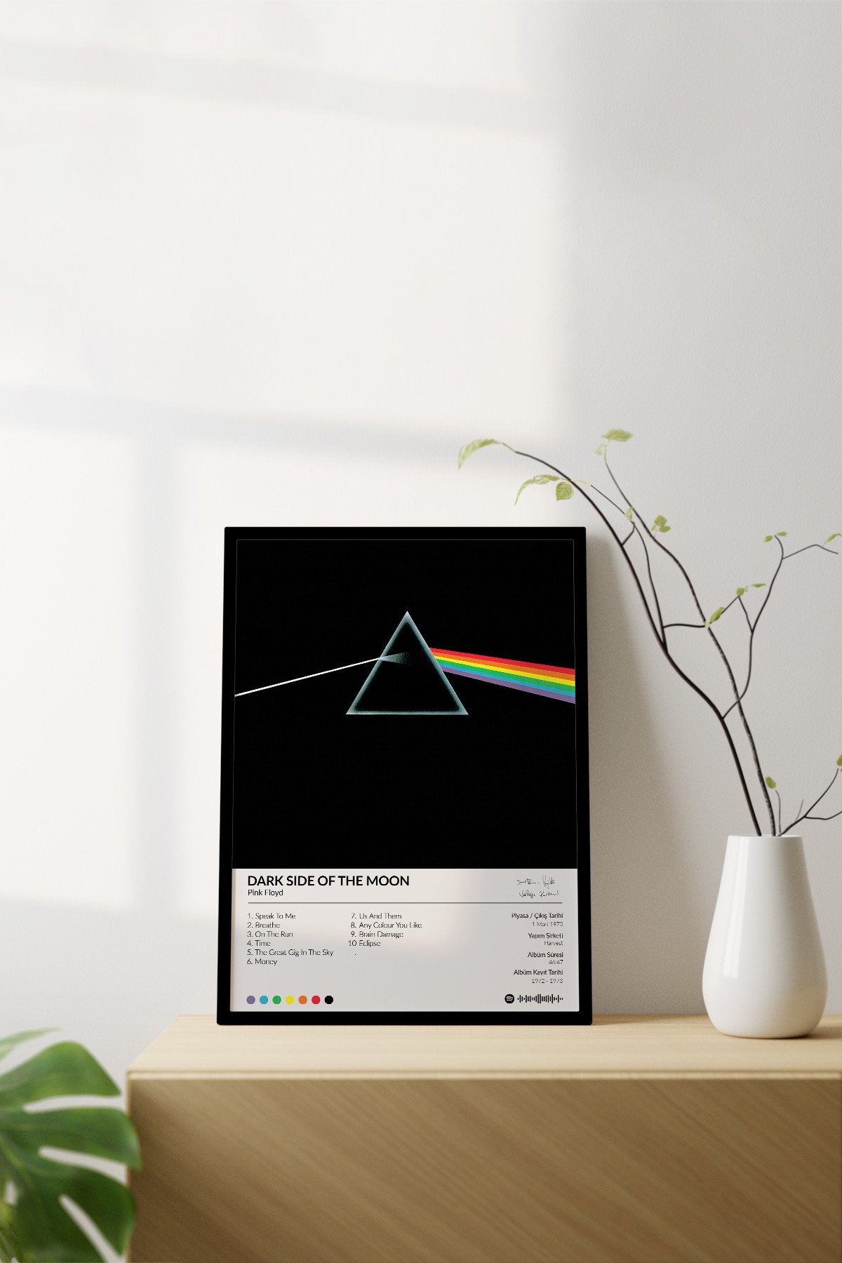 Pink Floyd Dark Side of the Moon Çerçevesiz Spotify Barkodlu Albüm Poster