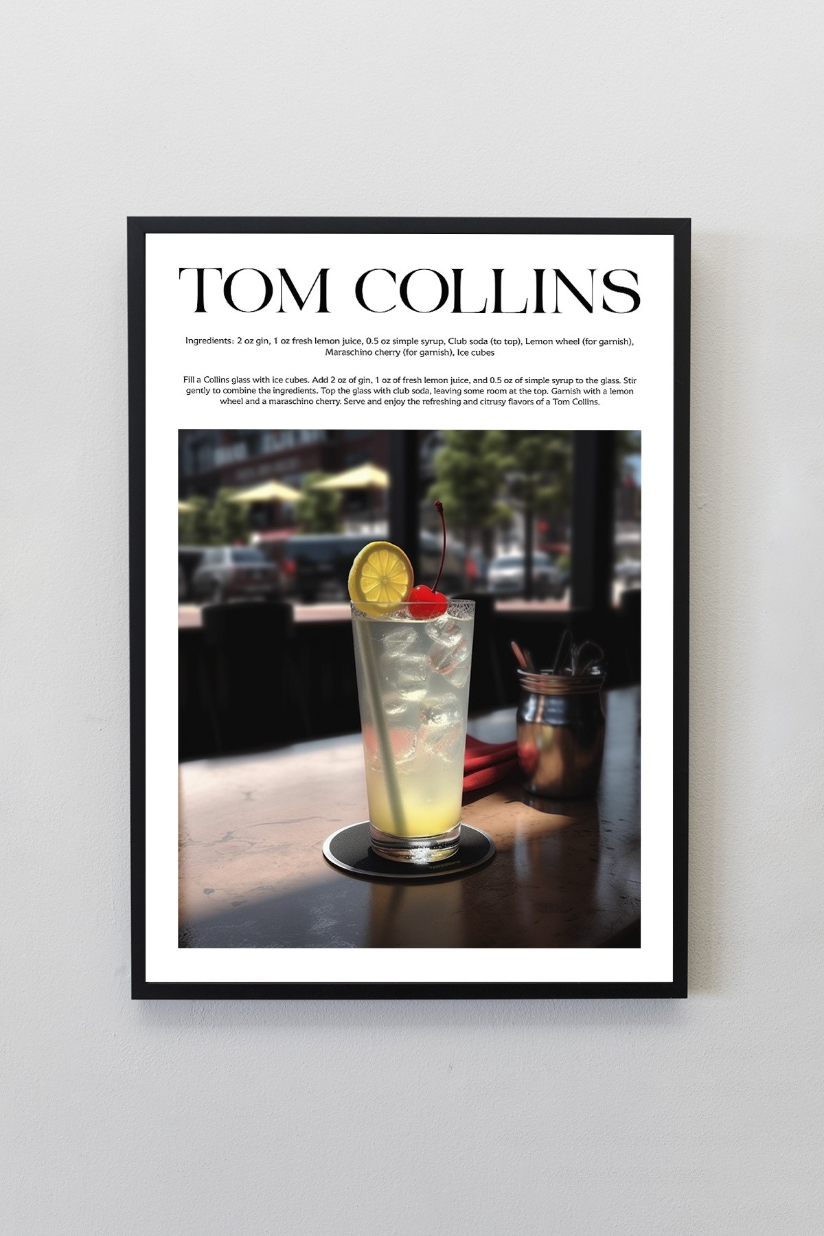 Tom Collins Kokteyl Tarifleri Tasarımlı Çerçeveli Poster Tablo