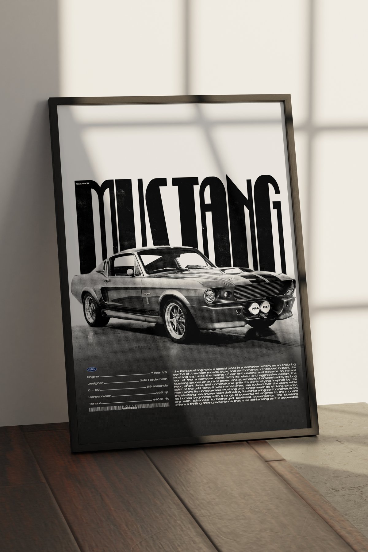 Ford Mustang Tasarımlı Çerçevesiz Poster | İkonik Otomobiller Koleksiyonu