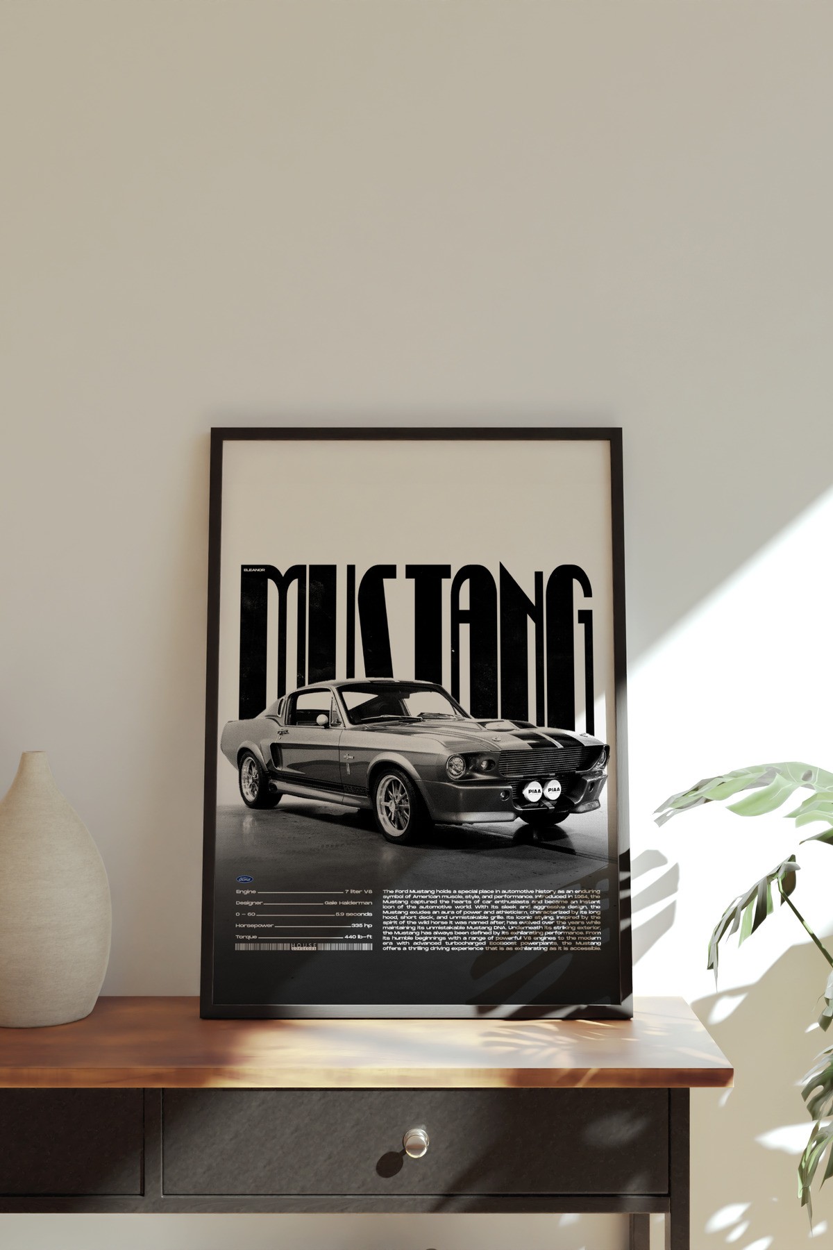 Ford Mustang Tasarımlı Çerçevesiz Poster | İkonik Otomobiller Koleksiyonu