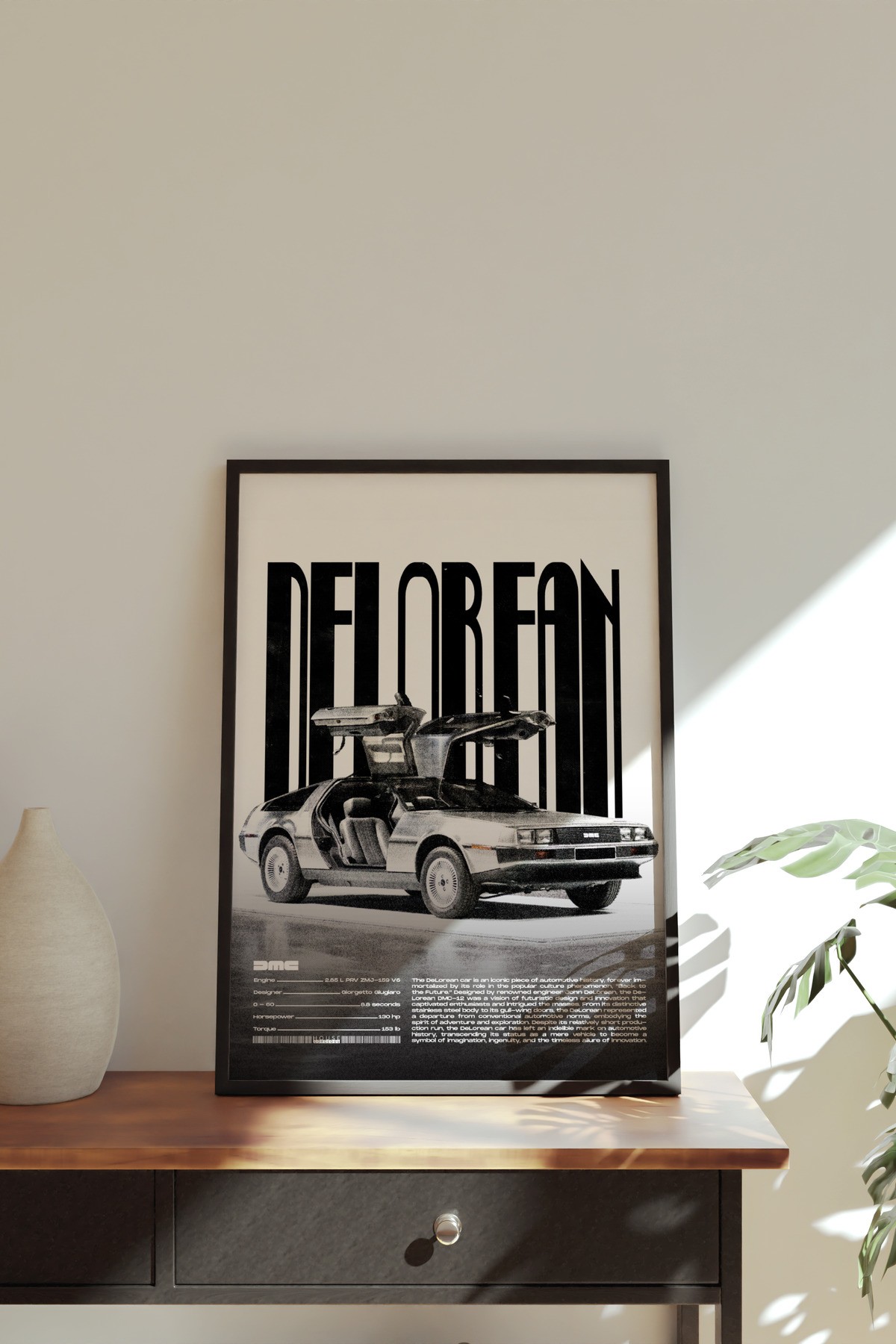 DeLorean DMC-12 Tasarımlı Çerçevesiz Poster | İkonik Otomobiller Koleksiyonu