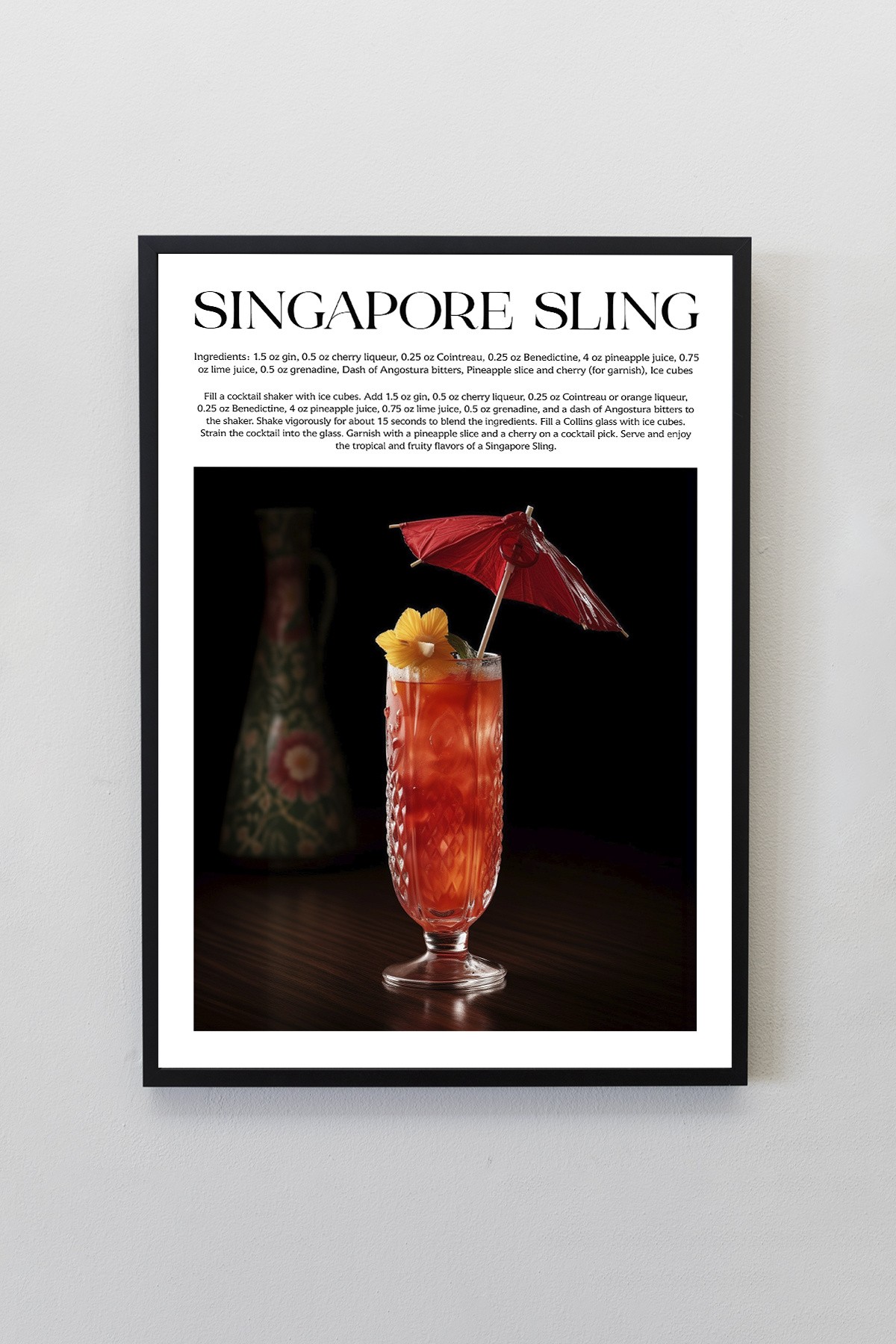 Singapore Sling Kokteyl Tarifleri Tasarımlı Çerçeveli Poster Tablo
