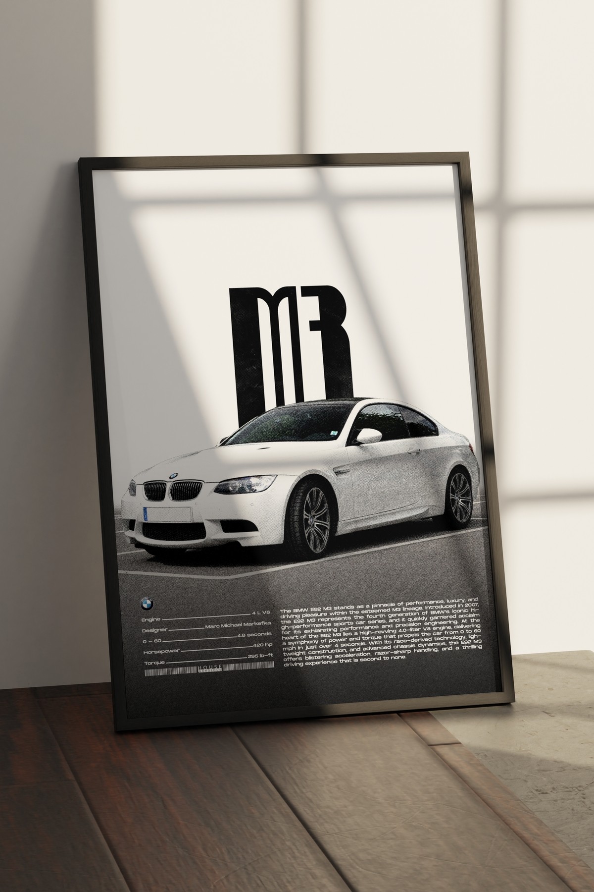 Bmw E92 M3 Tasarımlı Çerçevesiz Poster | İkonik Otomobiller Koleksiyonu