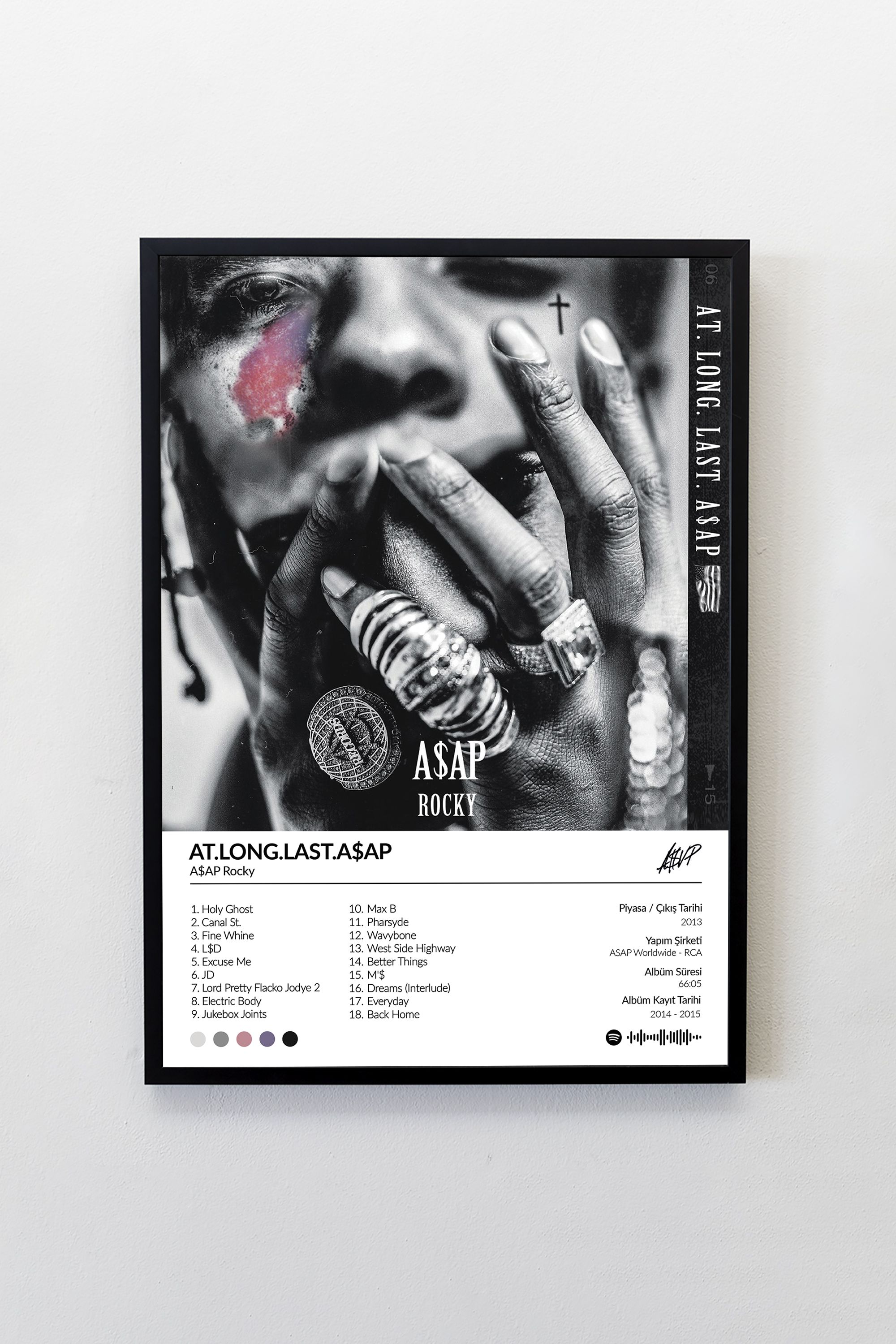 Asap Rocky At Long Last Albümü Çerçevesiz Albüm Tasarımlı Spotify Poster