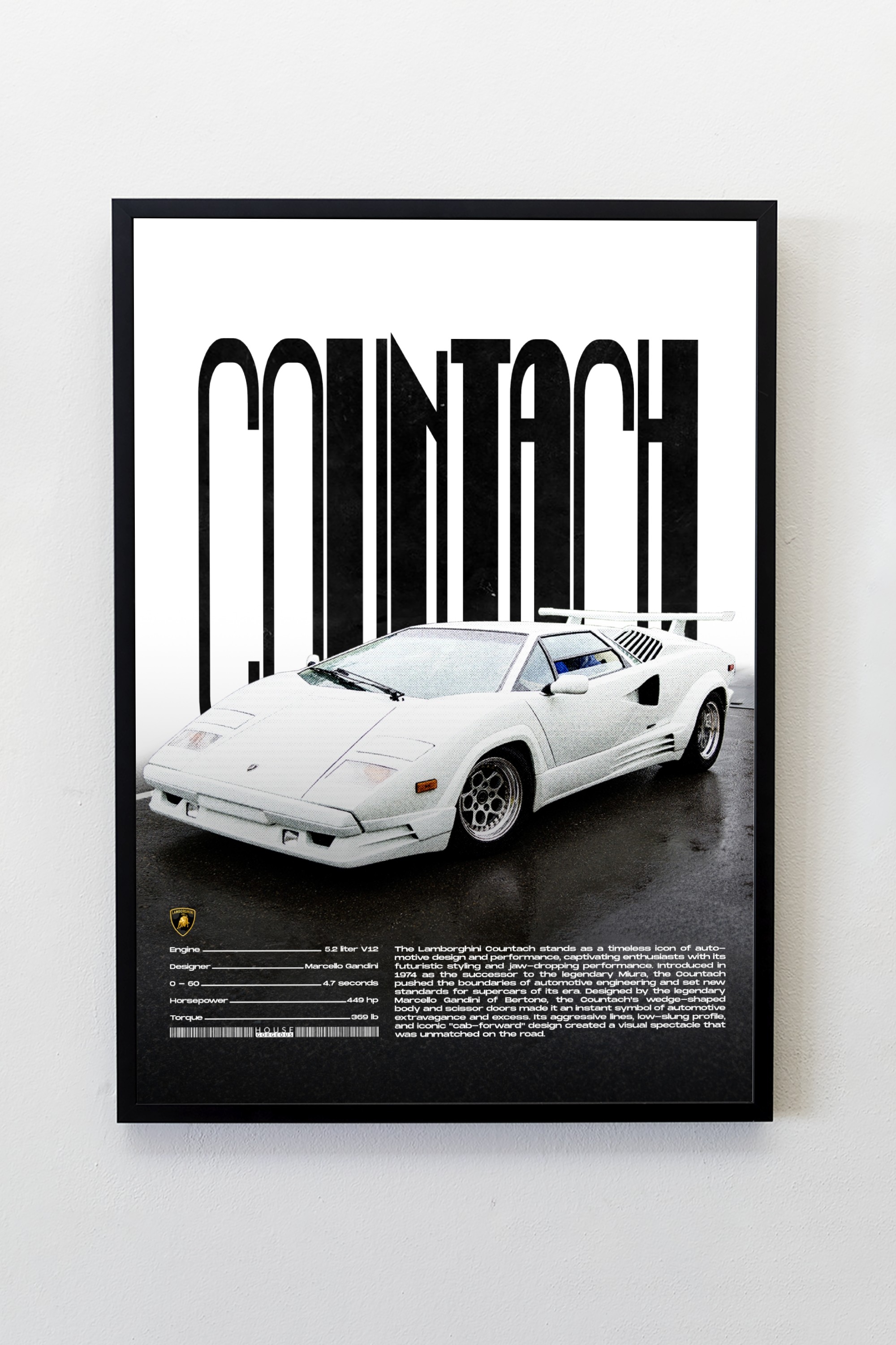Lamborghini Countach Tasarımlı Çerçeveli Tablo | İkonik Otomobiller Koleksiyonu