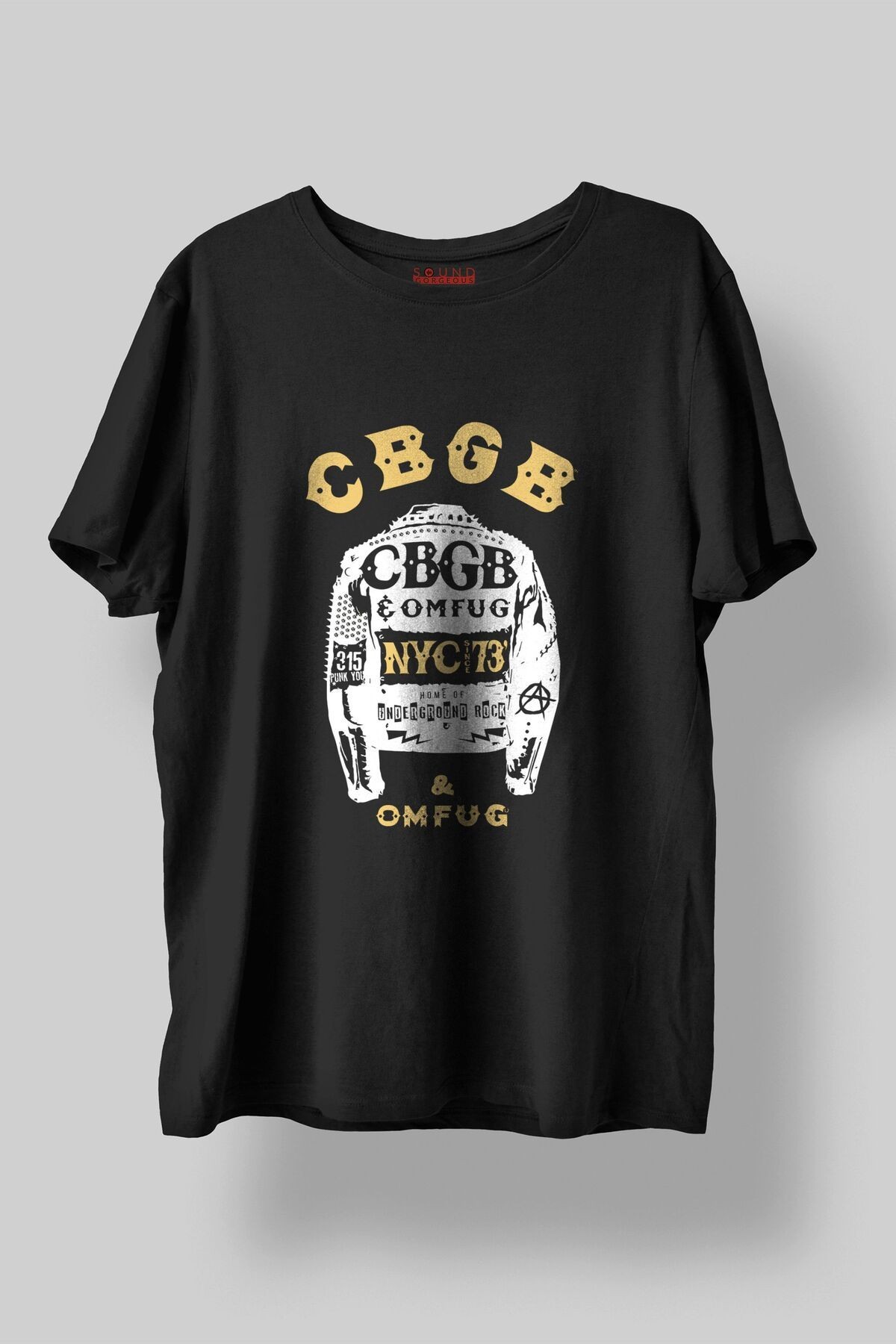 CBGB Omfug Müzik Baskılı Regular Fit Unisex Siyah T-Shirt %100 Pamuk No:0097
