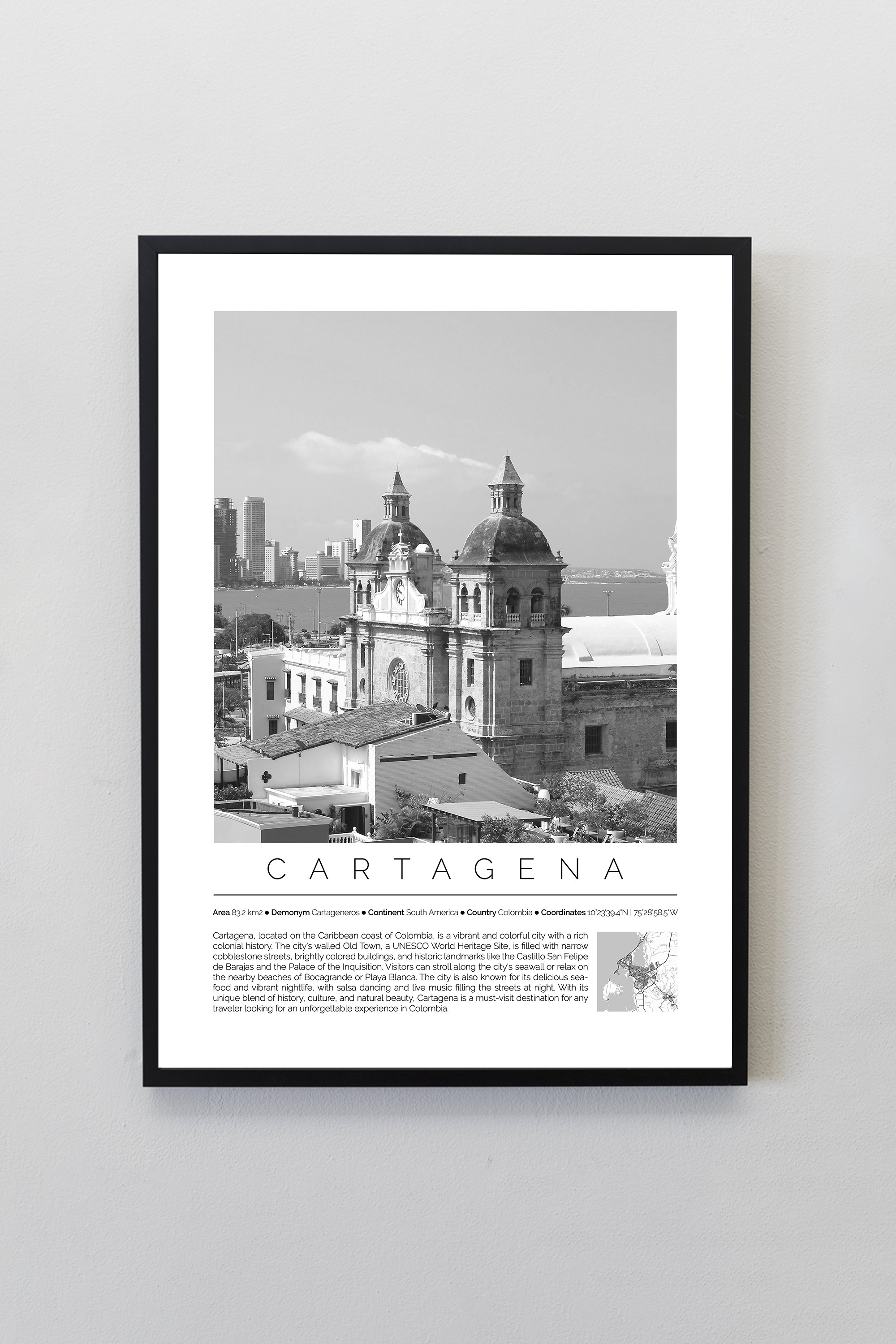 Cartagena Kolombiya Dünya Şehirleri Koleksiyonu Çerçeveli Monochrome Tasarım Tablo