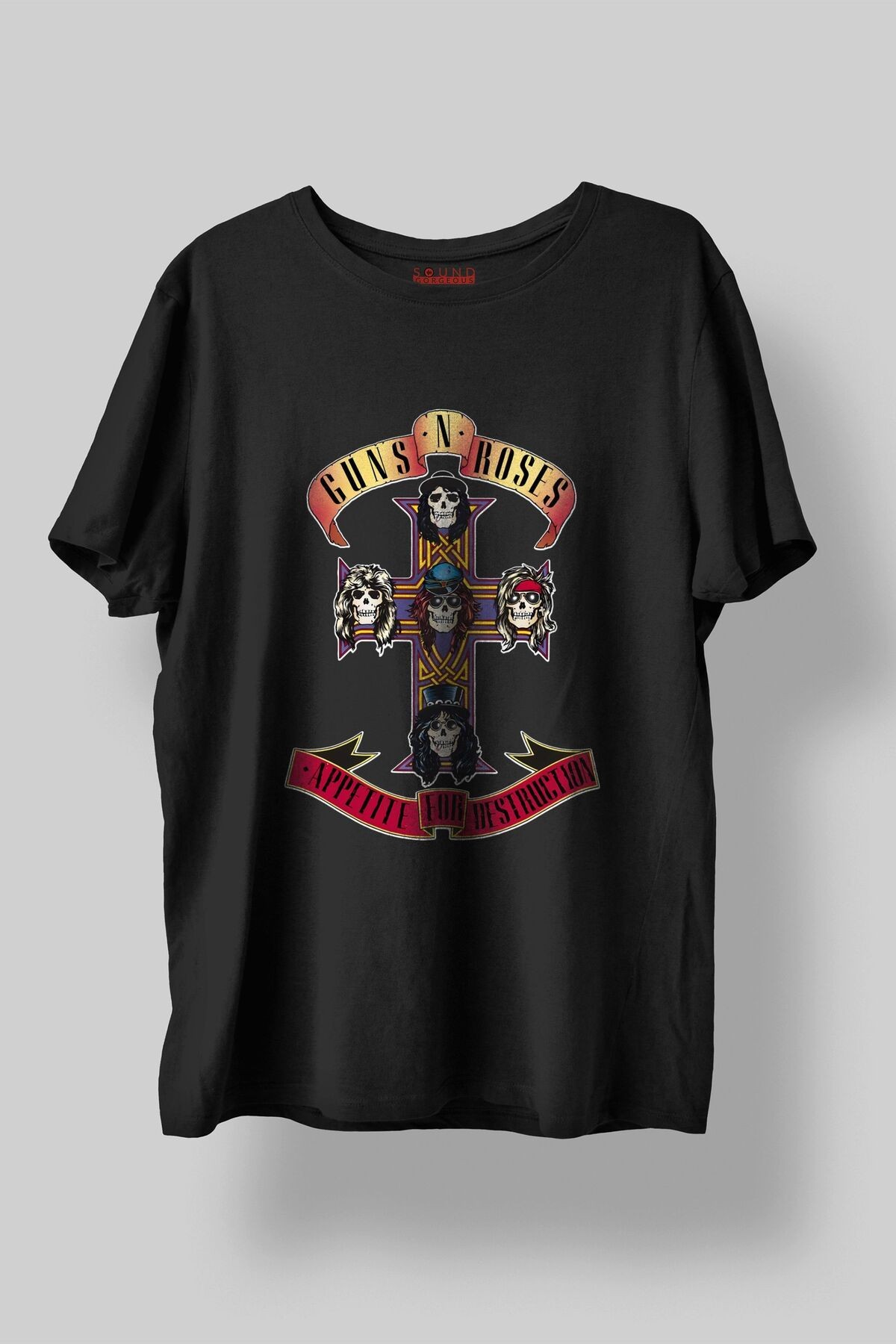 Guns N Roses Müzik Baskılı Regular Fit Unisex Siyah T-Shirt %100 Pamuk No:0148