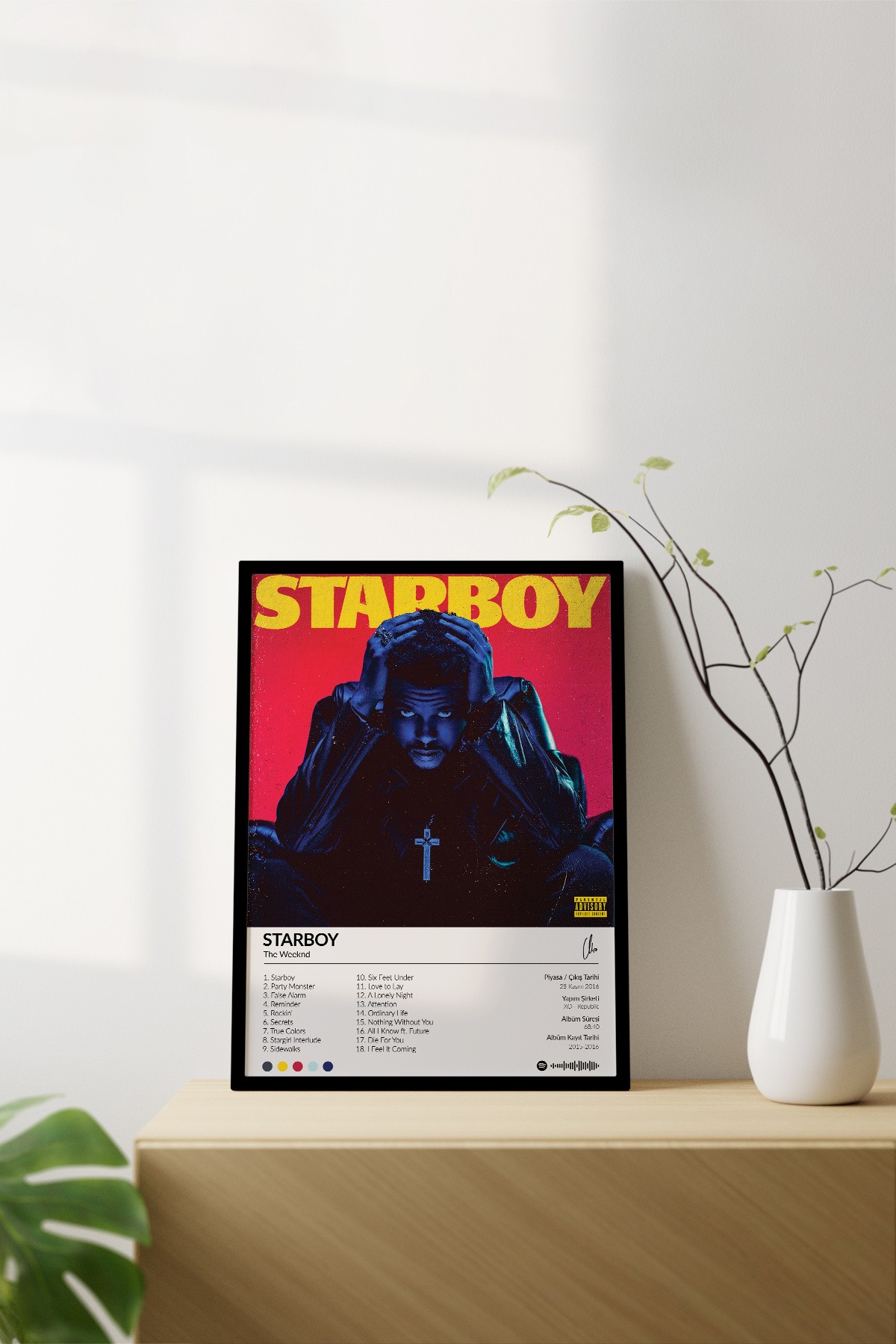 The Weeknd Starboy Çerçevesiz Spotify Barkodlu Albüm Poster